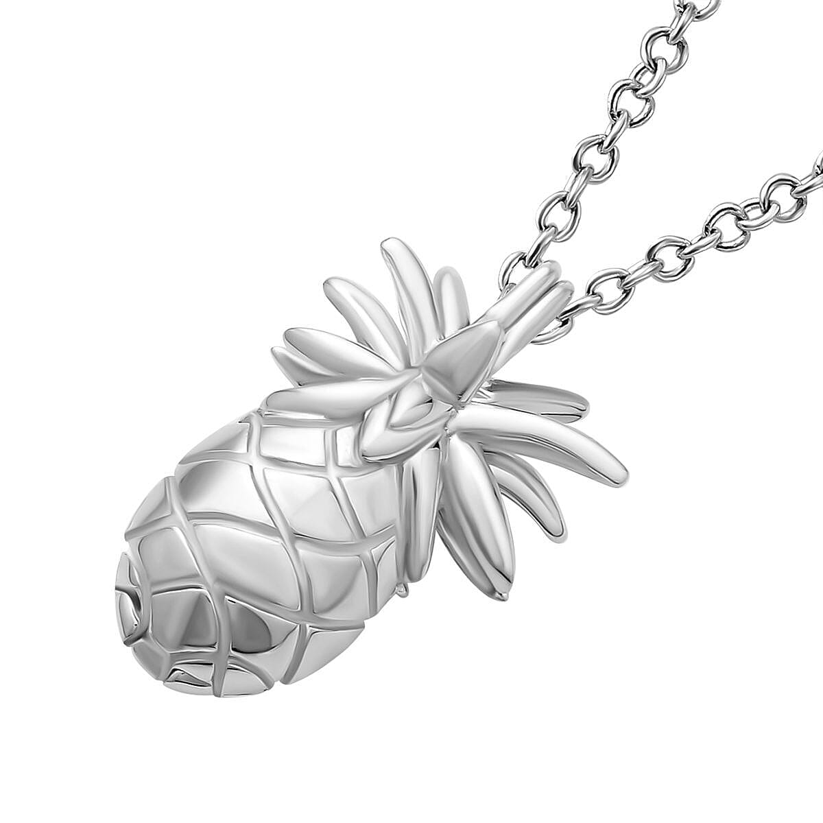LucyQ Delicious Collection - Rhodium Overlay Sterling Silver Pineapple Pendant with Chain 14 grams (Size - 18-24-30)