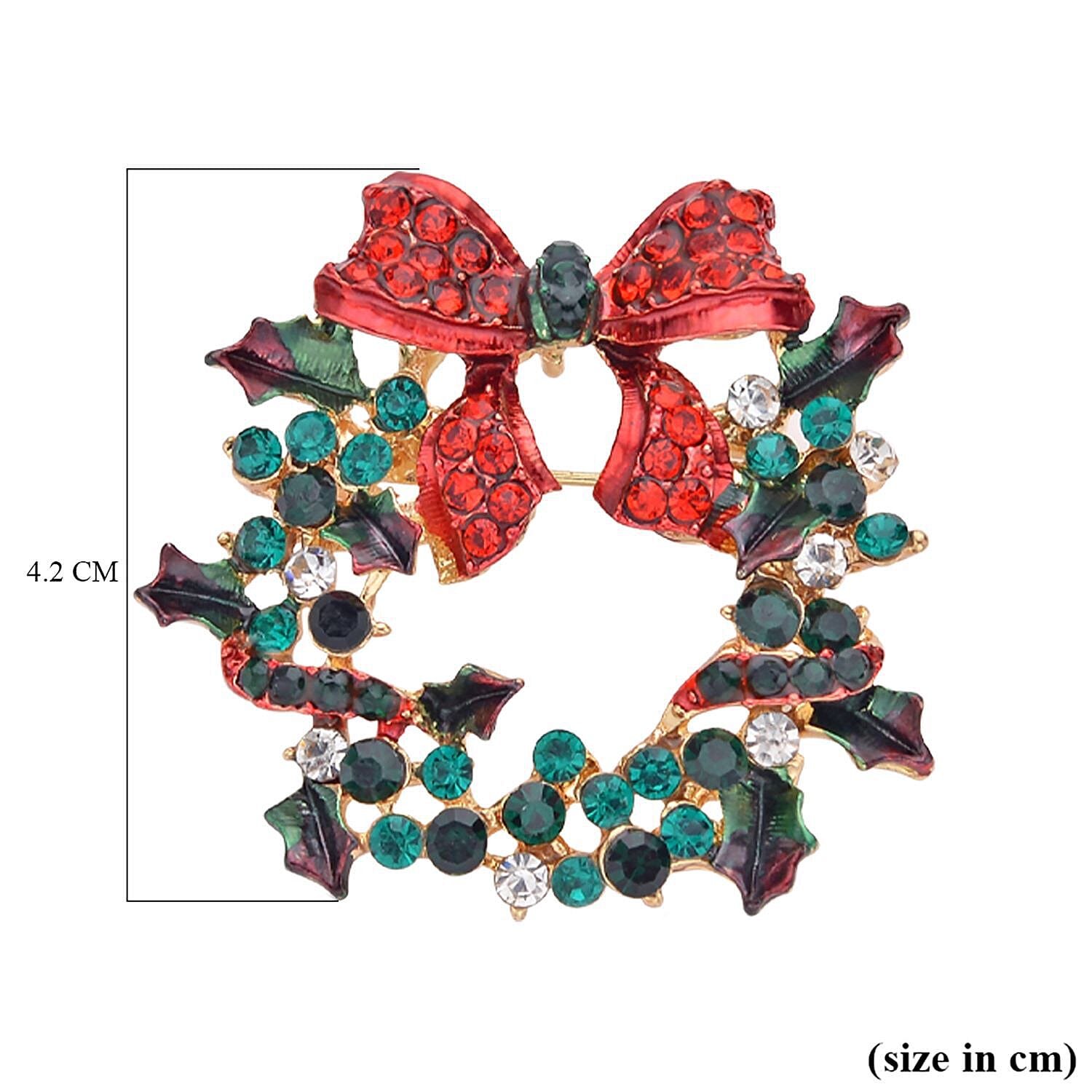 Set of 2 - Multi Colour Austrian Crystal Enamelled Wreaths and Stockings Brooch In Yellow Gold Tone