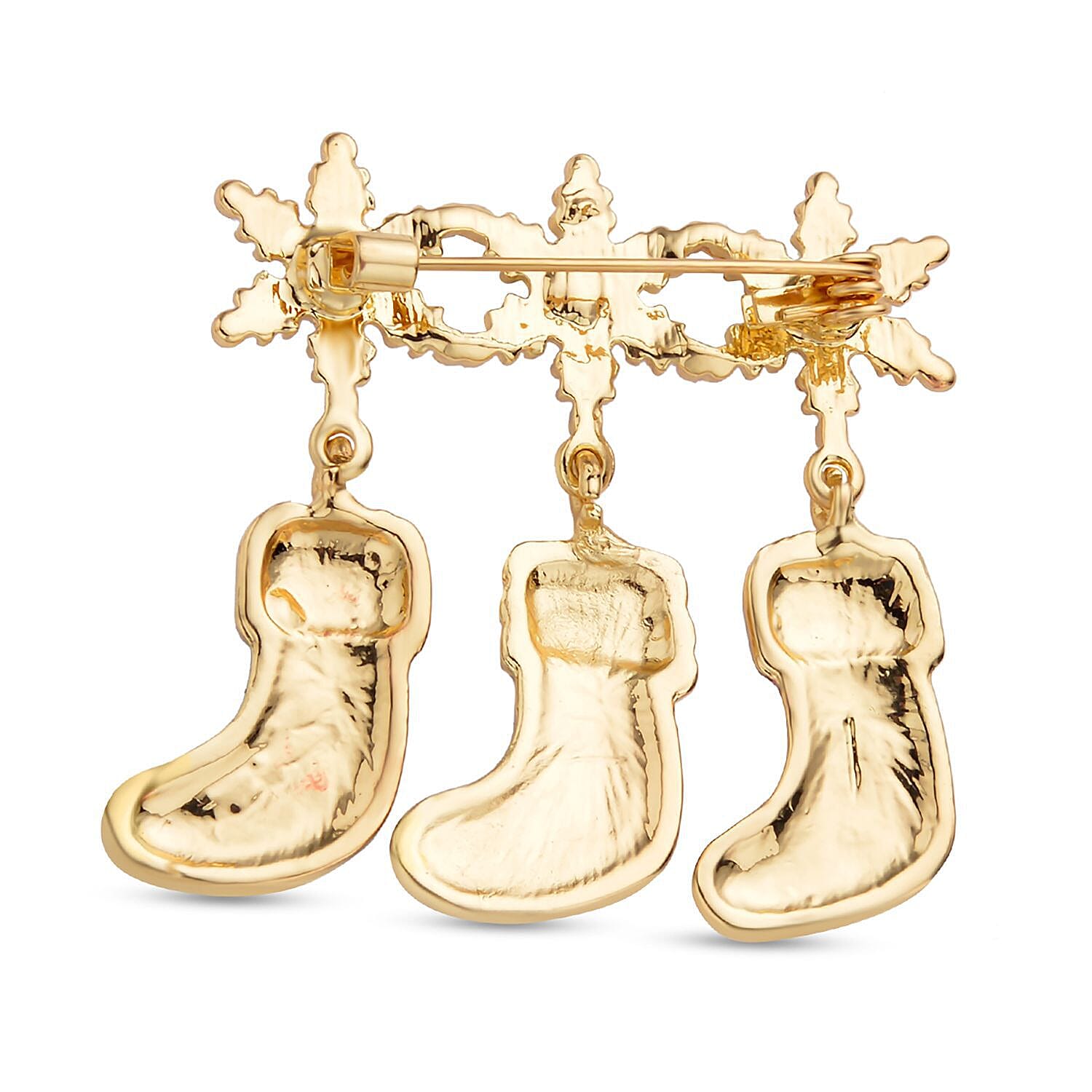 Set of 2 - Multi Colour Austrian Crystal Enamelled Wreaths and Stockings Brooch In Yellow Gold Tone