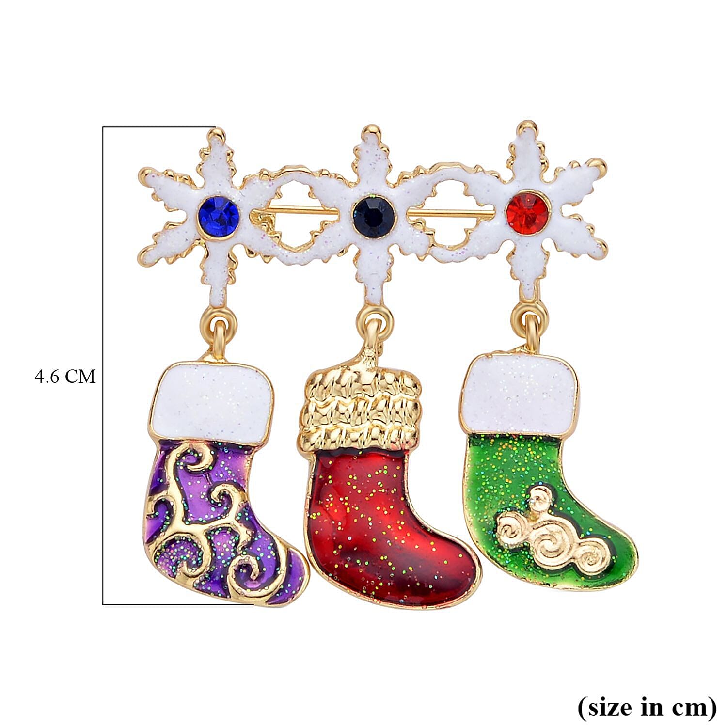 Set of 2 - Multi Colour Austrian Crystal Enamelled Wreaths and Stockings Brooch In Yellow Gold Tone