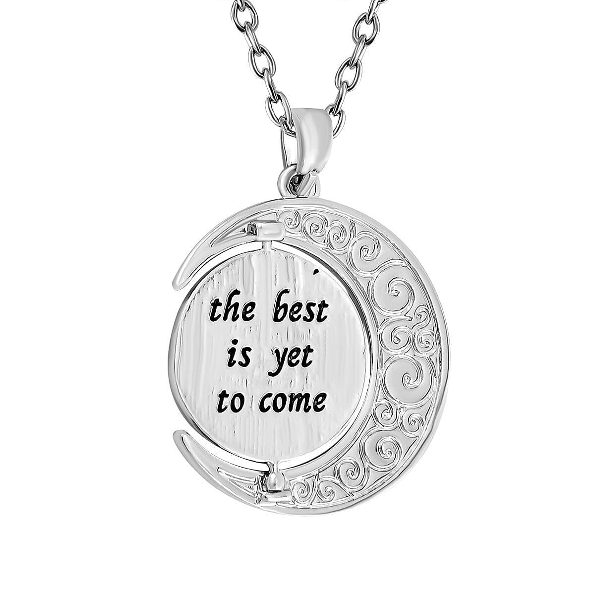 White Austrian Crystal Enamelled Moon & Earth Pendant with Chain (Size 24-2 Ext.)