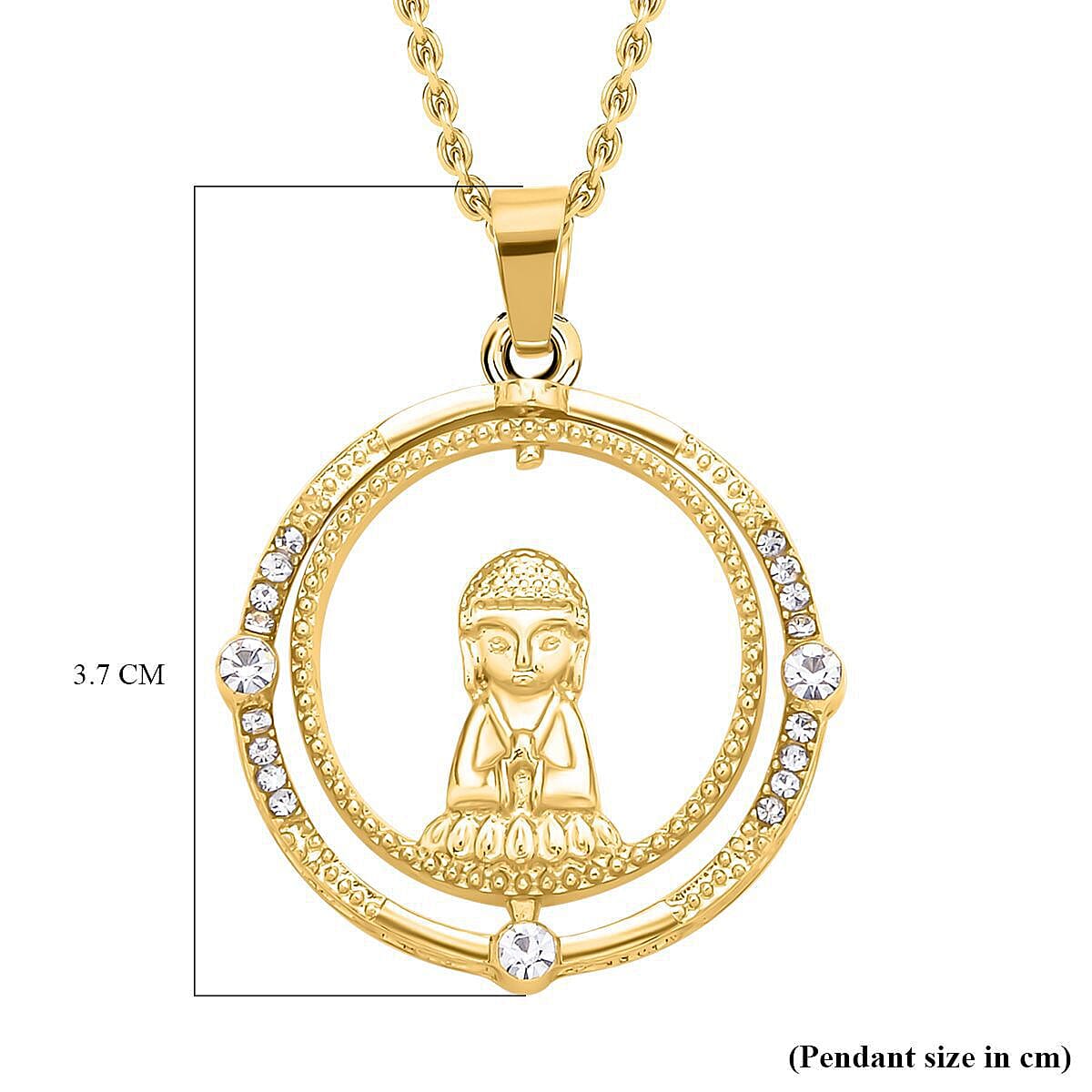 White Austrian Crystal Lord Buddha Pendant with Chain (Size - 26-2 Inch Ext.) in Yellow Gold Tone