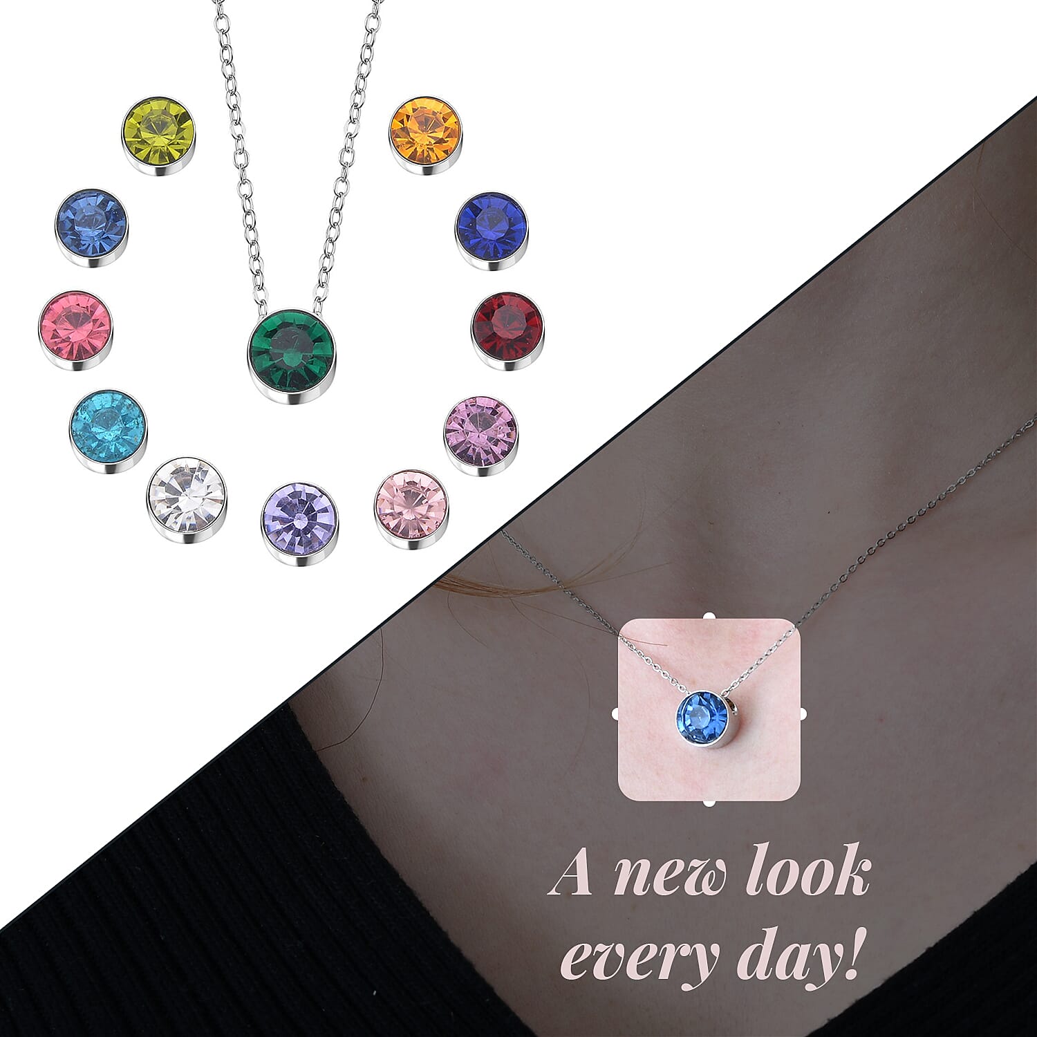 Set of 12 - Multi Austrian Crystal Pendant with Chain Set of 12 - Multi Austrian Crystal Pendant with Chain