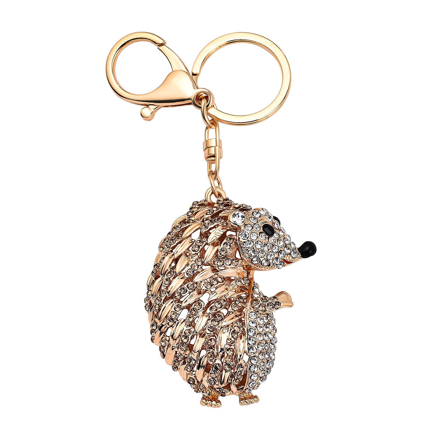 Set of 2 - Multi Colour Austrian Crystal, White Austrian Crystal and Created White Cats Eye Squirrel and Floral Keychain in Gold Tone