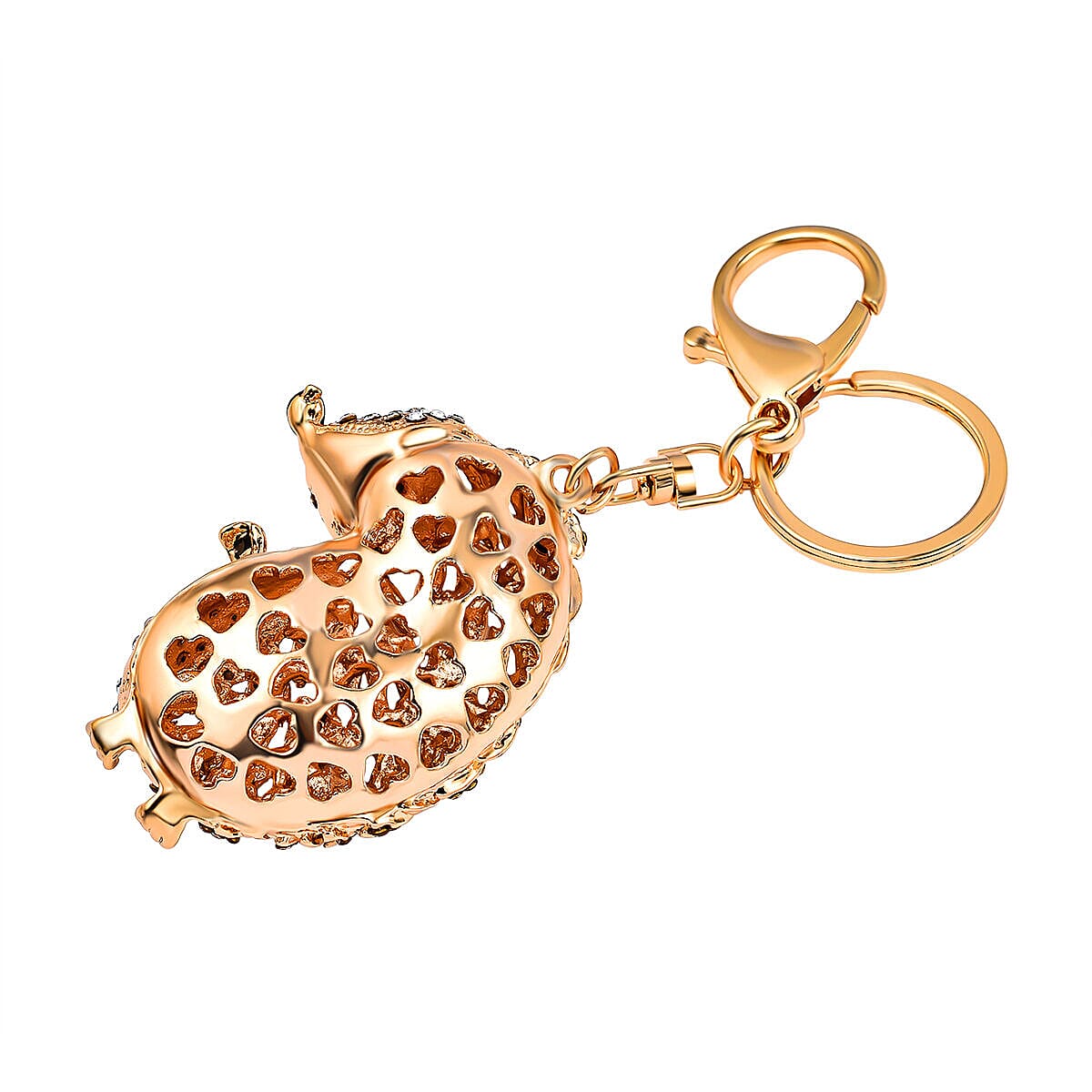 Set of 2 - Multi Colour Austrian Crystal, White Austrian Crystal and Created White Cats Eye Squirrel and Floral Keychain in Gold Tone