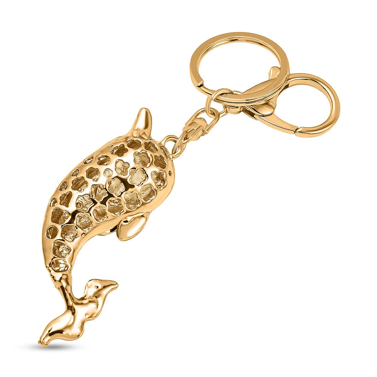 Set of 2 -  Multi Colour Austrian Crystal Enameled Dolphin and Eagle Keychain in Yellow Gold Tone