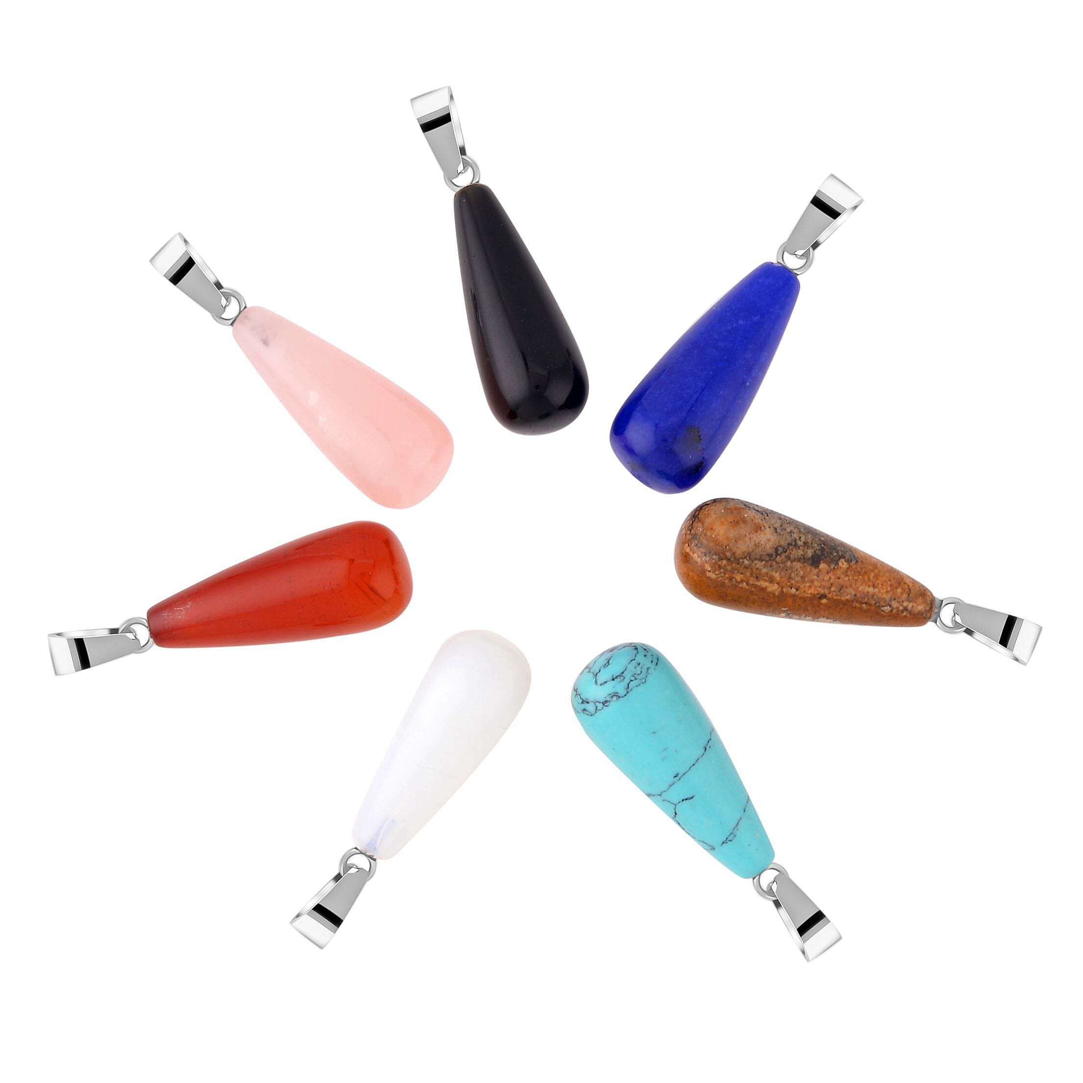 Set of 7 Multi Gemstone Long Drop Pendant with Chain (Size - 20) in Stainless Steel 10.50 Ct.