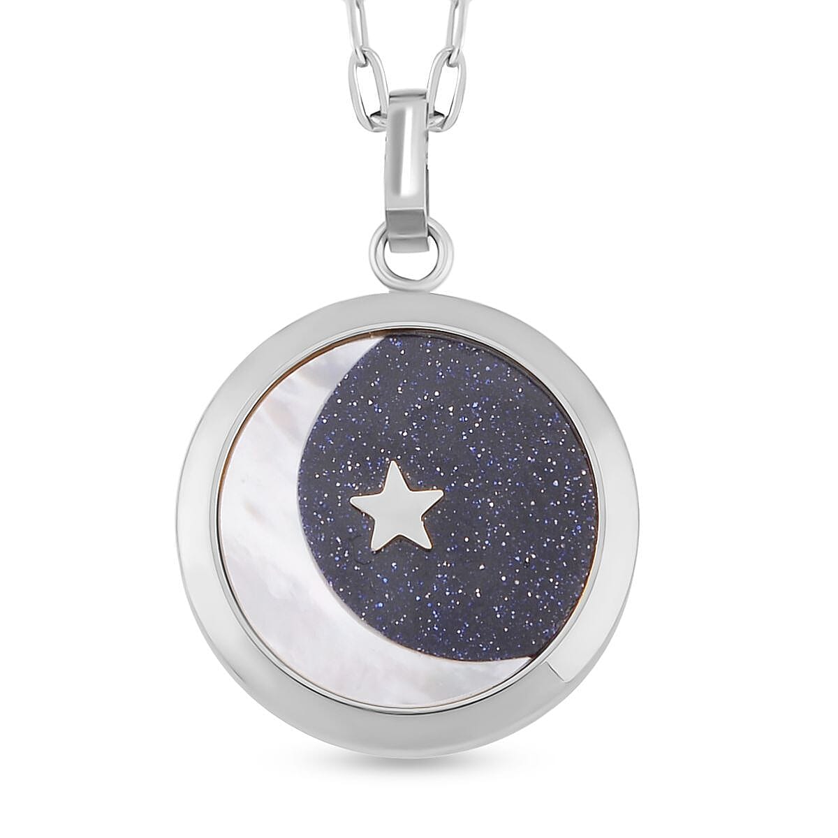 Designer Closeout - Blue Sandstone and White Shell Pendant with Chain (Size-24) with Lobster Clasp in Silver Tone