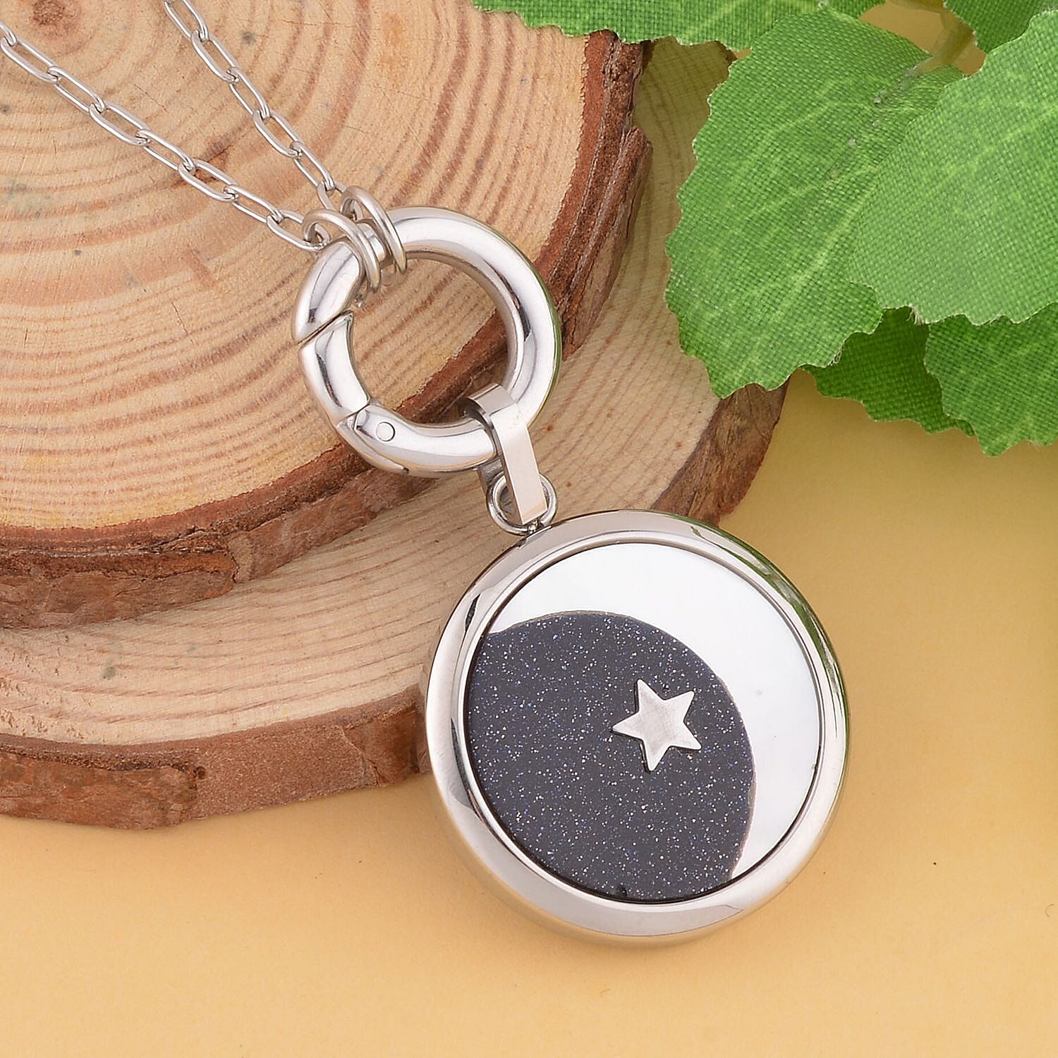 Designer Closeout - Blue Sandstone and White Shell Pendant with Chain (Size-24) with Lobster Clasp in Silver Tone