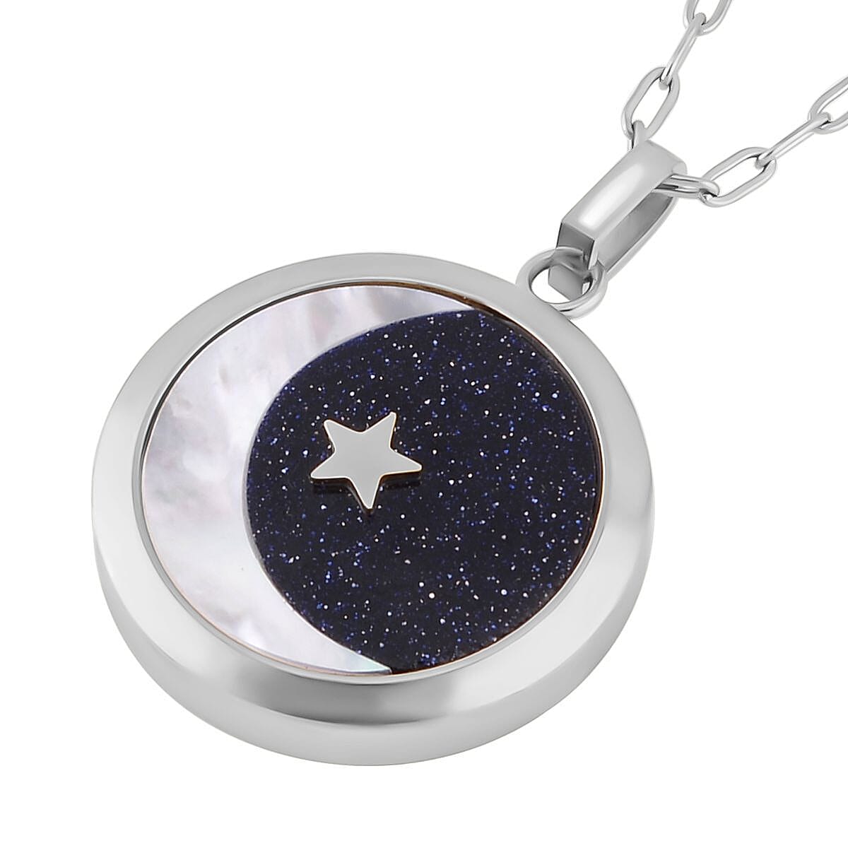 Designer Closeout - Blue Sandstone and White Shell Pendant with Chain (Size-24) with Lobster Clasp in Silver Tone