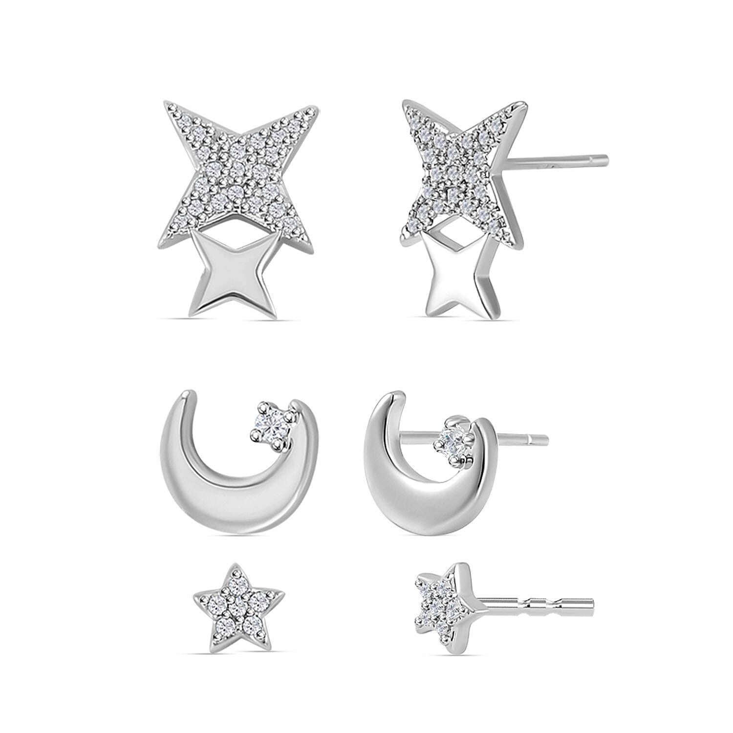 Set of 3 - Simulated Diamond Pinset Earrings