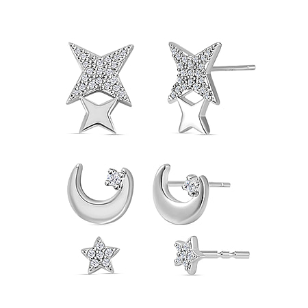 Set of 3 - Simulated Diamond Pinset Earrings