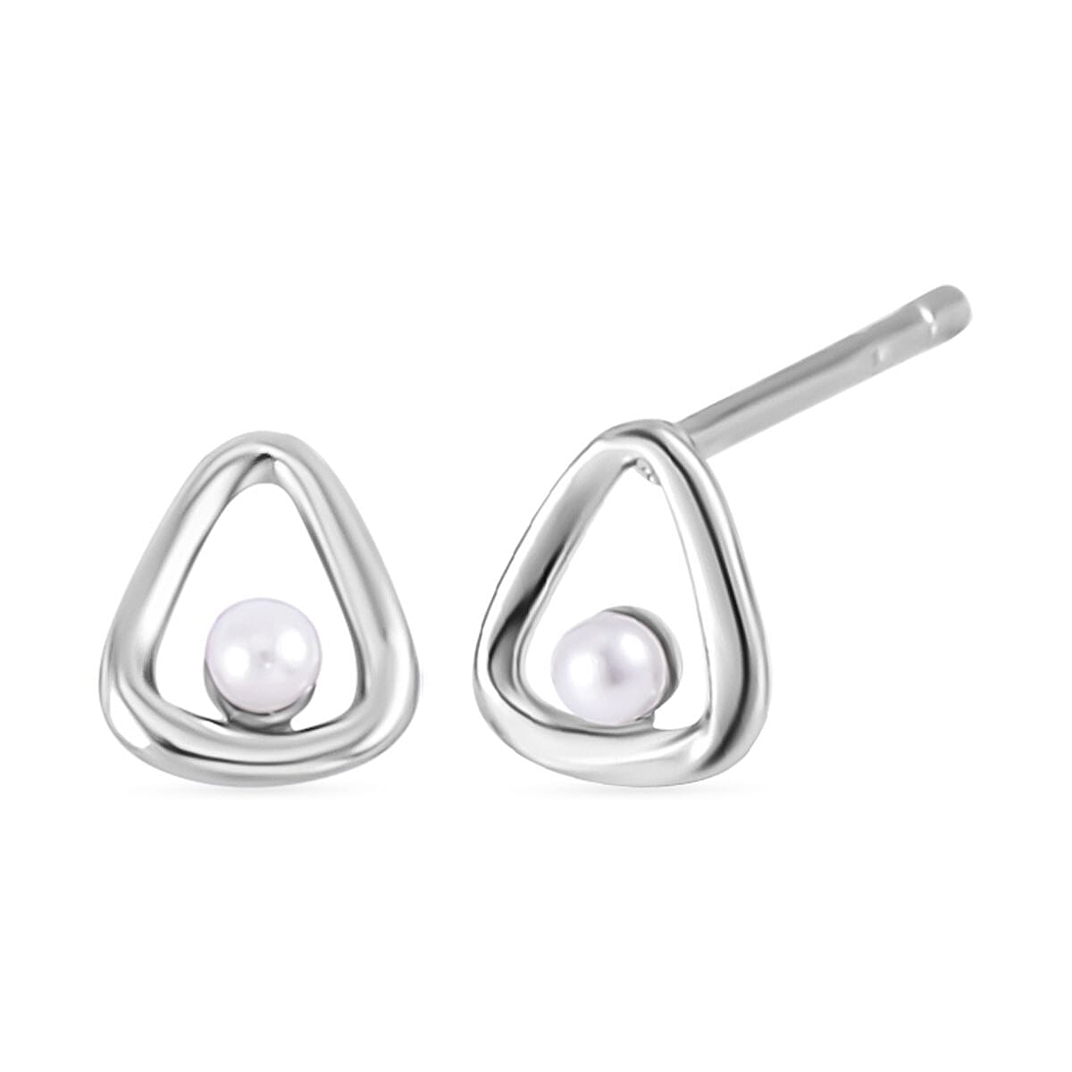 Set of 3 - Simulated Diamond and White Shell Pearl Earrings in Silver Tone