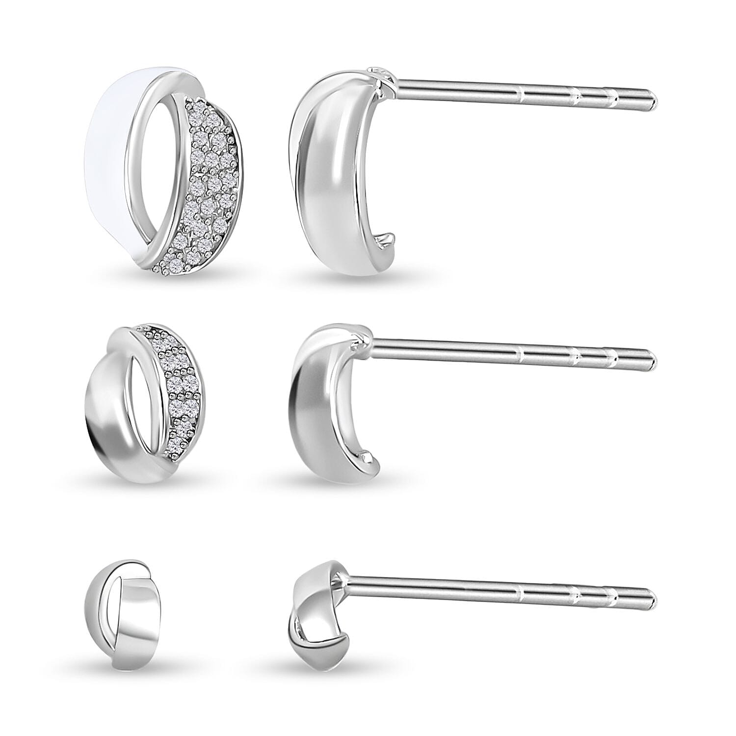 Set of 3 - Simulated Diamond Earrings in Silver Tone