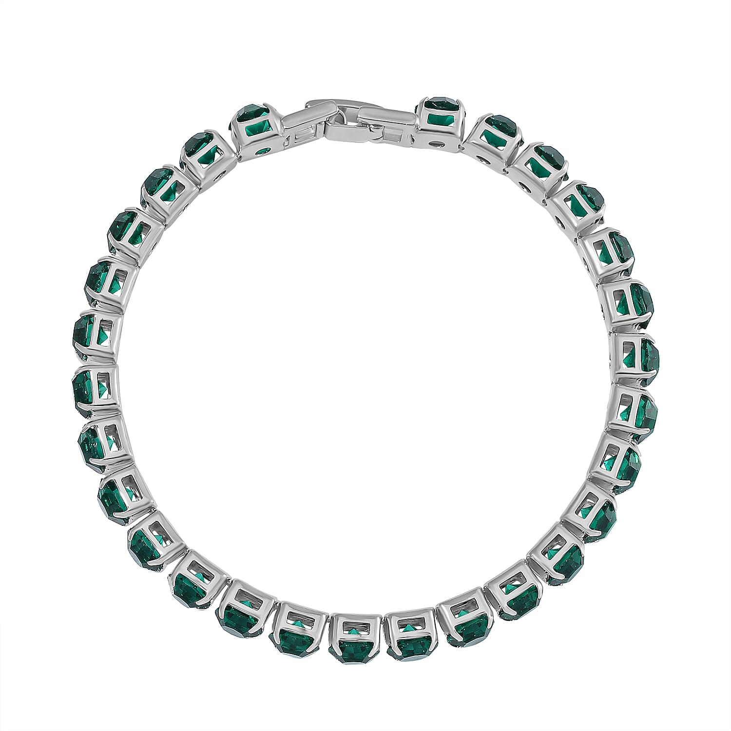 3 Piece Set - Green Crystal Bracelet (Size 7.5) with Bracelet Buddy & Bracelet Box in Silver Tone 70.0 Ct.