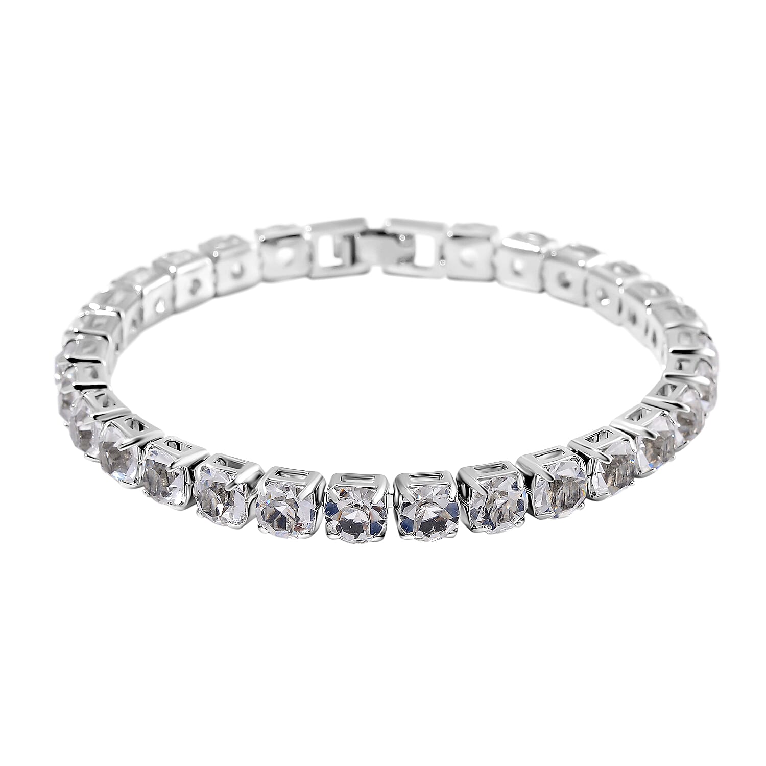 2 Piece Set - Crystal Bracelet (Size 7.5) with Bracelet Buddy in Silver Tone