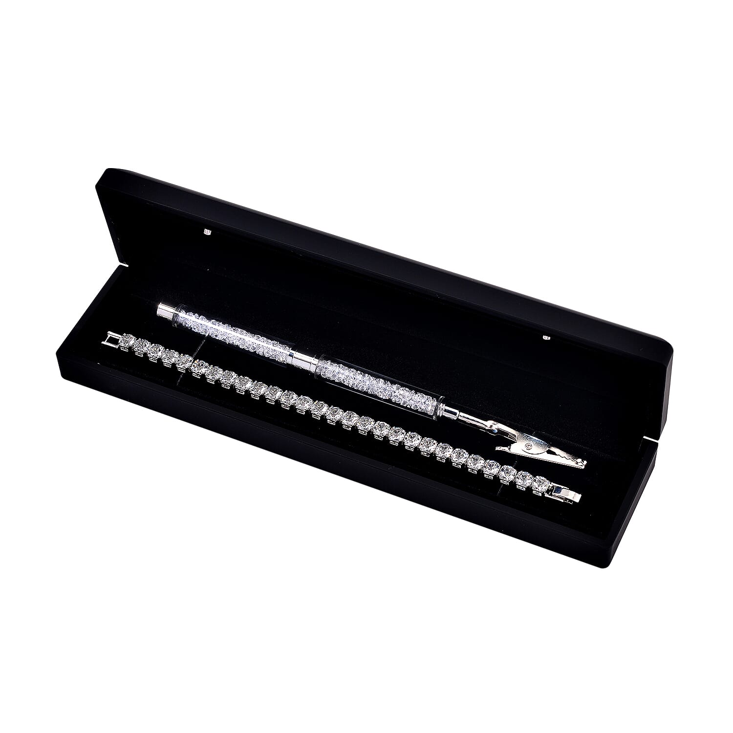 2 Piece Set - Crystal Bracelet (Size 7.5) with Bracelet Buddy in Silver Tone