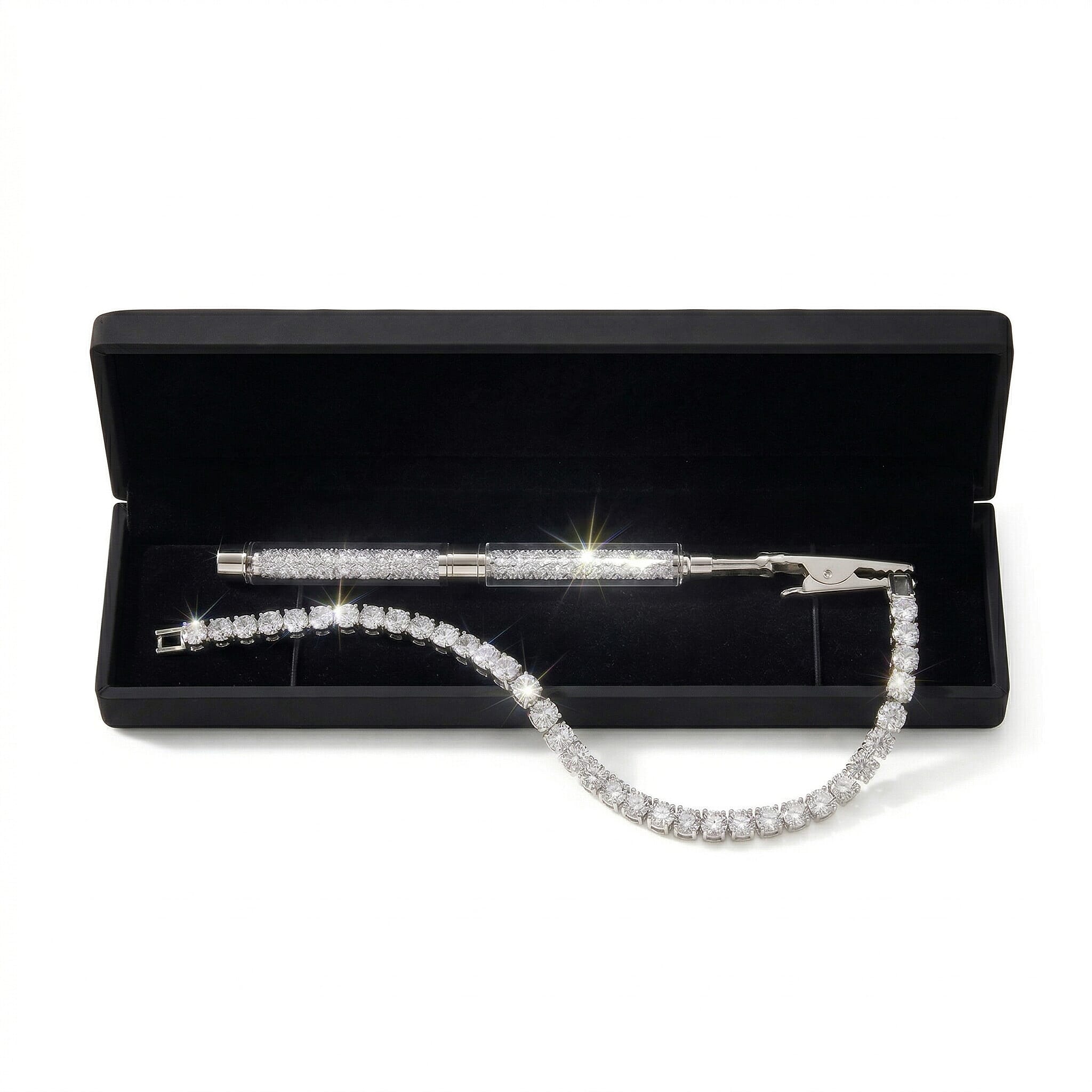 3 Piece Set - White Crystal Bracelet (Size 7.5) with Bracelet Buddy & Bracelet Box 70.00 Ct.