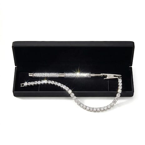 3 Piece Set - White Crystal Bracelet (Size 7.5) with Bracelet Buddy & Bracelet Box 70.00 Ct.