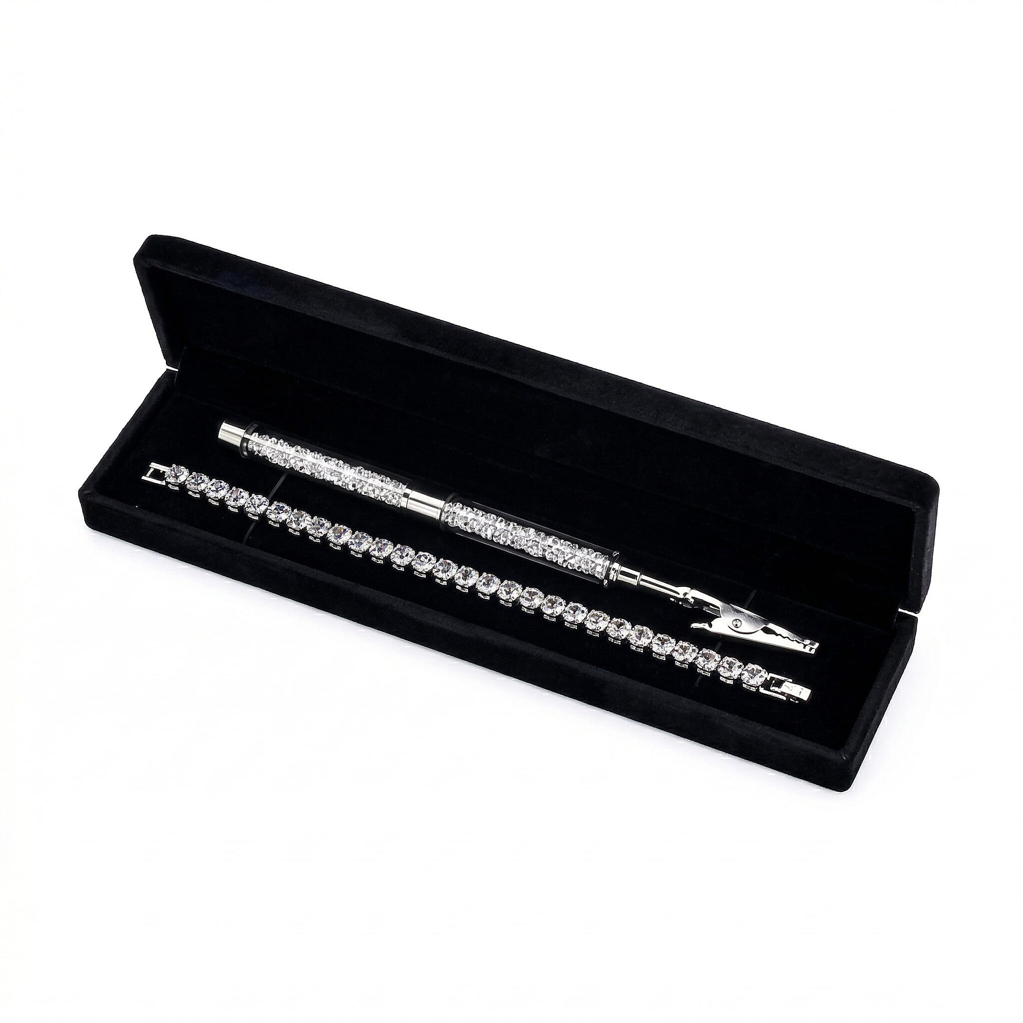 3 Piece Set - White Crystal Bracelet (Size 7.5) with Bracelet Buddy & Bracelet Box 70.00 Ct.