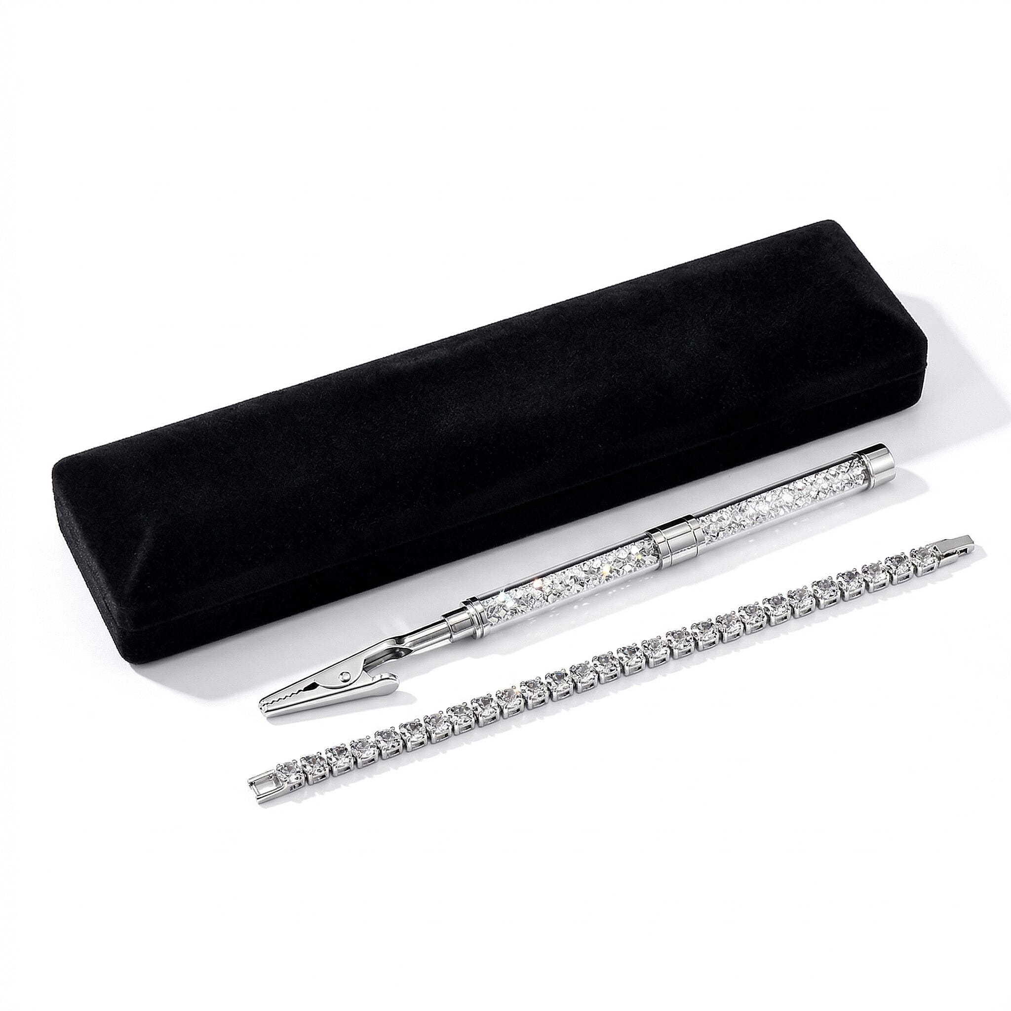 3 Piece Set - White Crystal Bracelet (Size 7.5) with Bracelet Buddy & Bracelet Box 70.00 Ct.