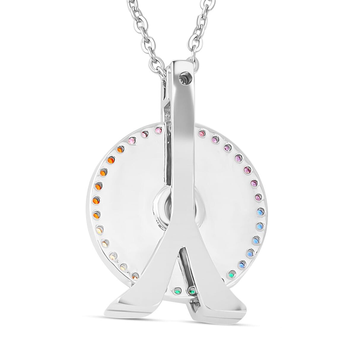 Mother Of Pearl and Simulated Rainbow Sapphire Ferris Wheel Pendant with Chain (Size - 20-2 Inch) in Silver Tone