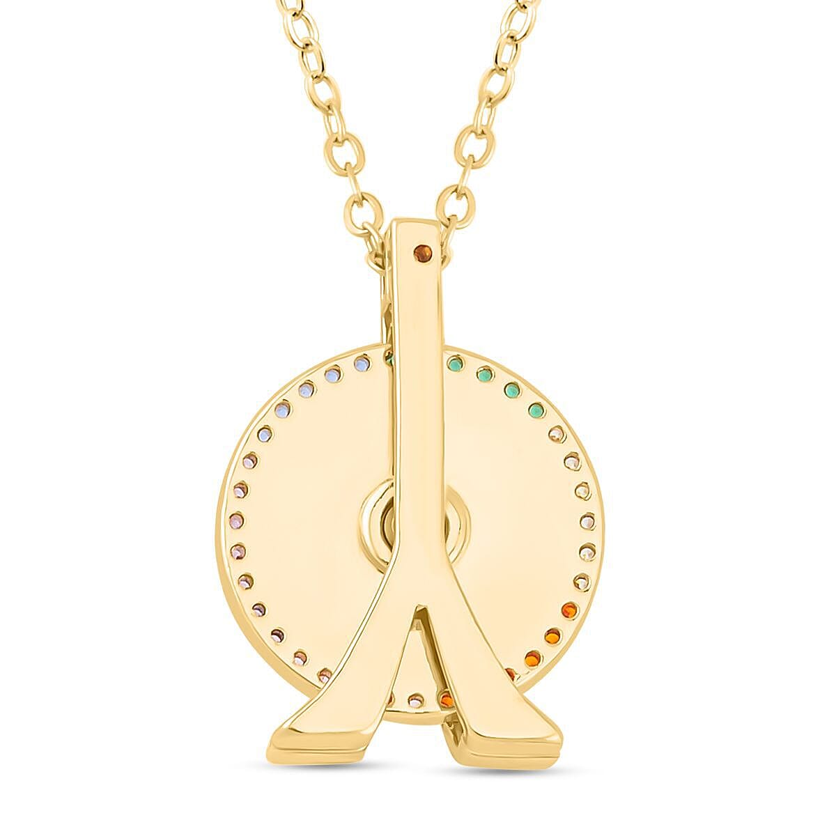Mother Of Pearl, Simulated Rainbow Sapphire London Eye & Eiffel Tower Pendant with Chain (Size 20-2 ) in Yellow Tone 4.00 Ct.