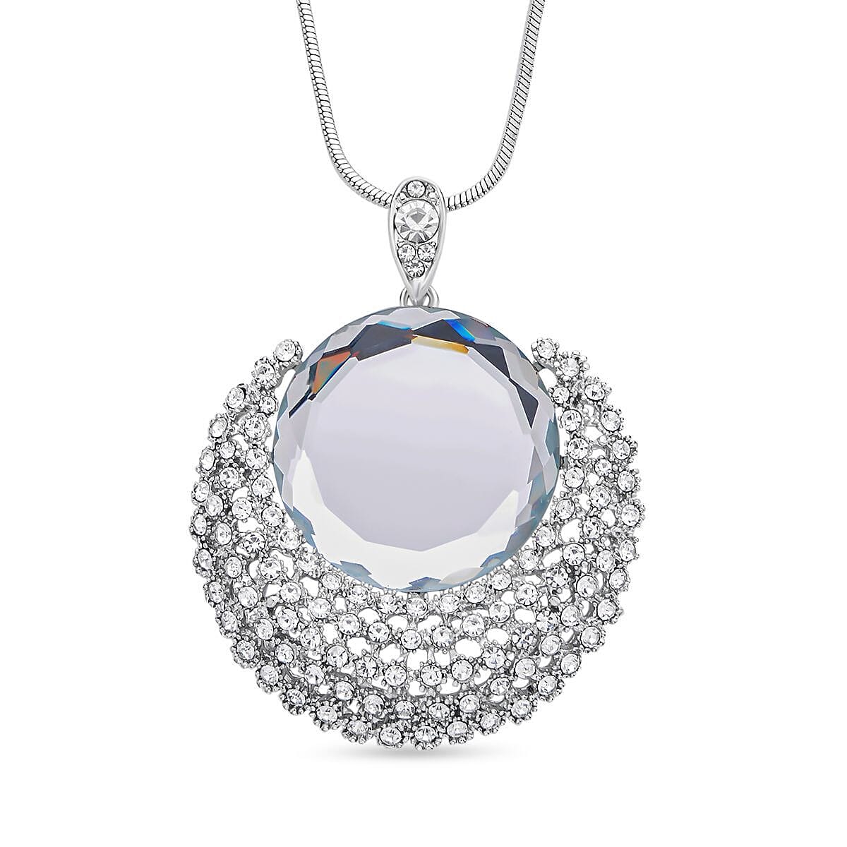 White Austrian Crystal Moon Pendant with Chain (Size 30-2 Inch)