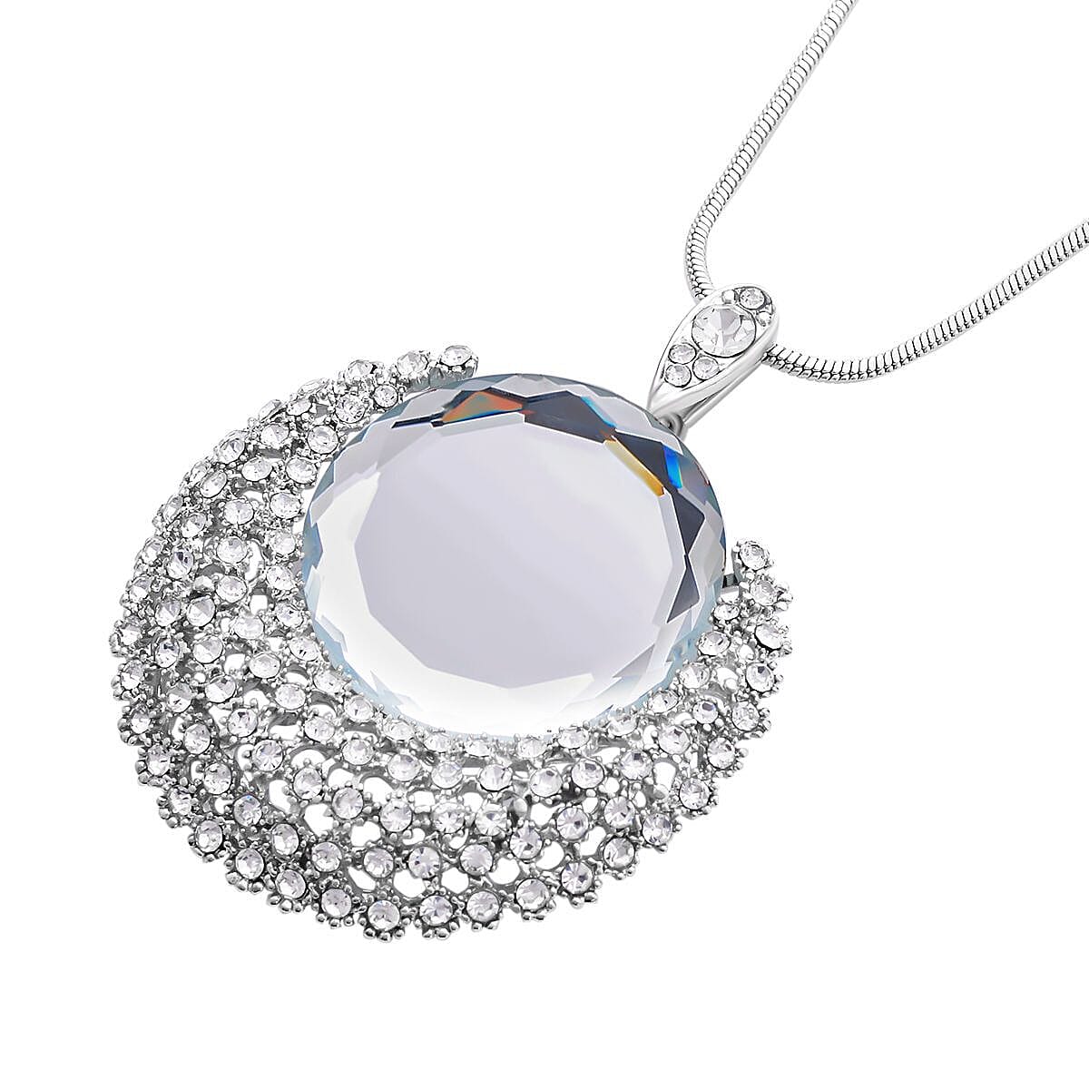 White Austrian Crystal Moon Pendant with Chain (Size 30-2 Inch)