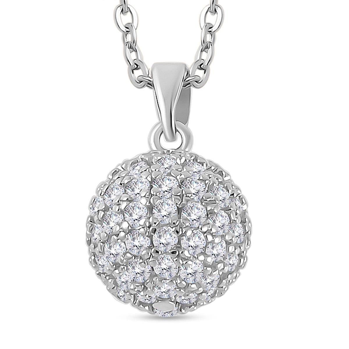 2 Piece Set - Simulated Diamond Cluster Pendant with Chain (Size 20 - 2) and Drop Earrings in Silver Tone