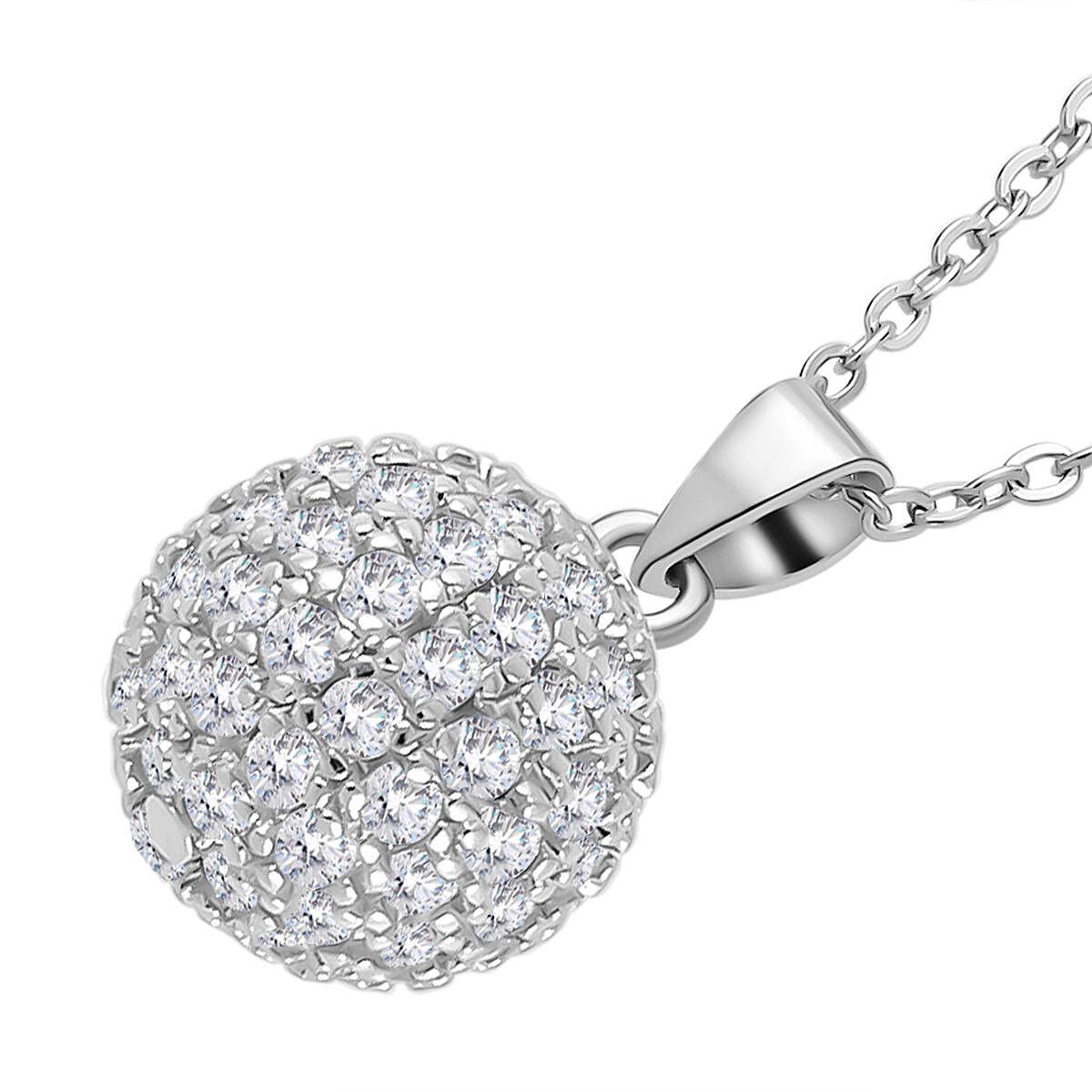 2 Piece Set - Simulated Diamond Cluster Pendant with Chain (Size 20 - 2) and Drop Earrings in Silver Tone