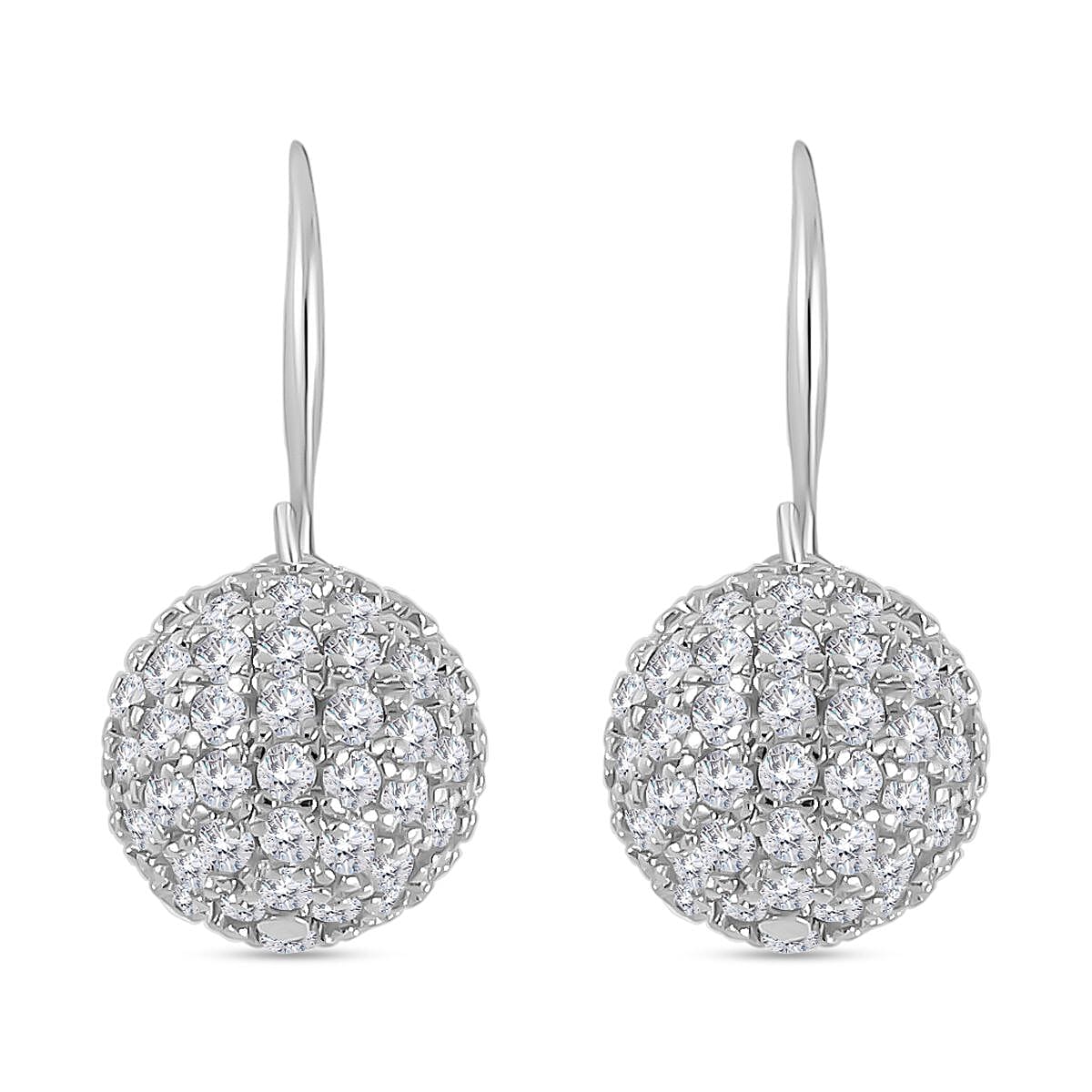 2 Piece Set - Simulated Diamond Cluster Pendant with Chain (Size 20 - 2) and Drop Earrings in Silver Tone