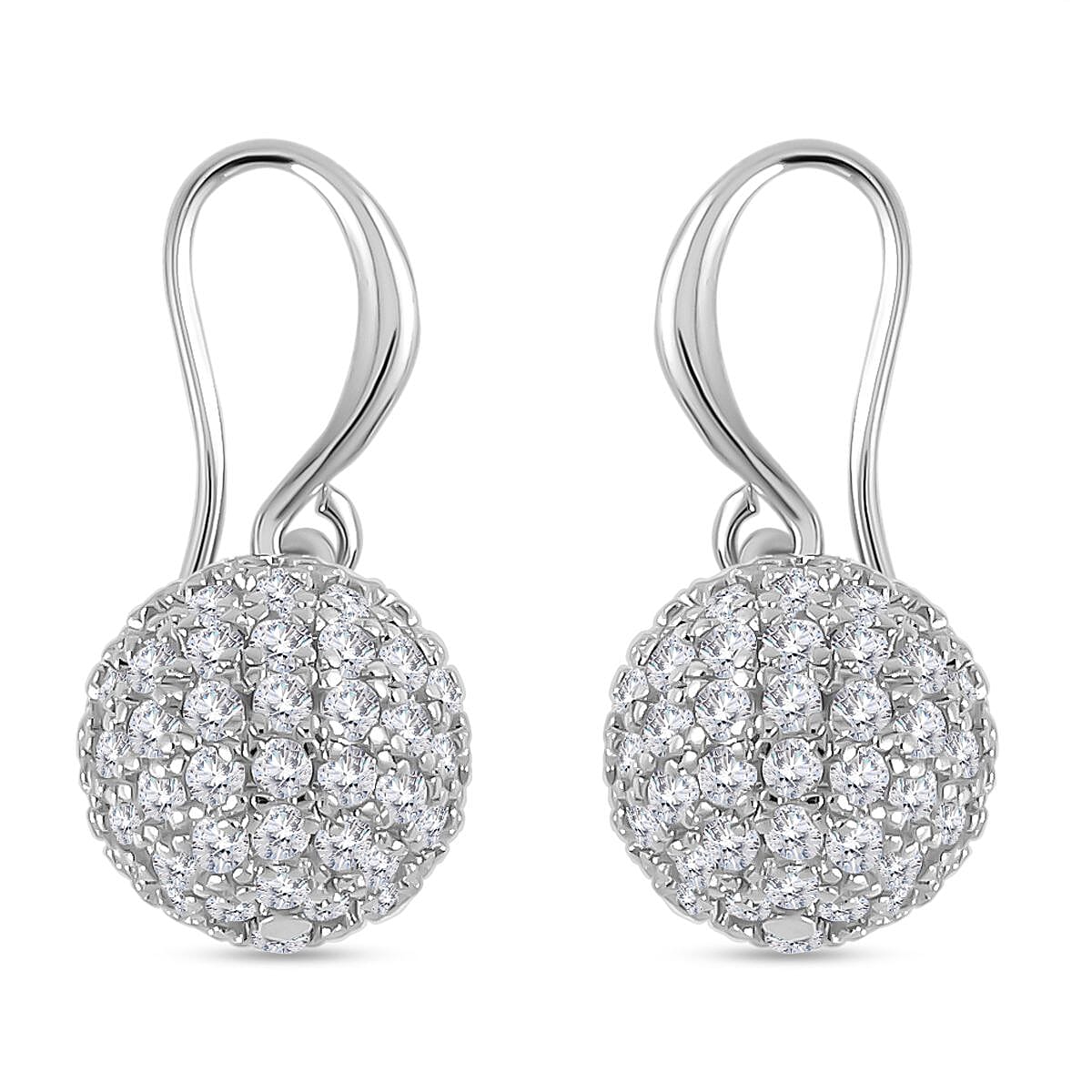2 Piece Set - Simulated Diamond Cluster Pendant with Chain (Size 20 - 2) and Drop Earrings in Silver Tone