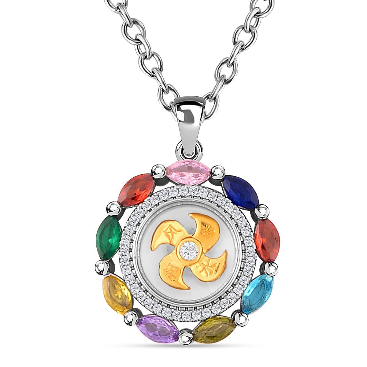 Simulated Multi Sapphire Pendant with Chain (Size 20 with 2 Inch )