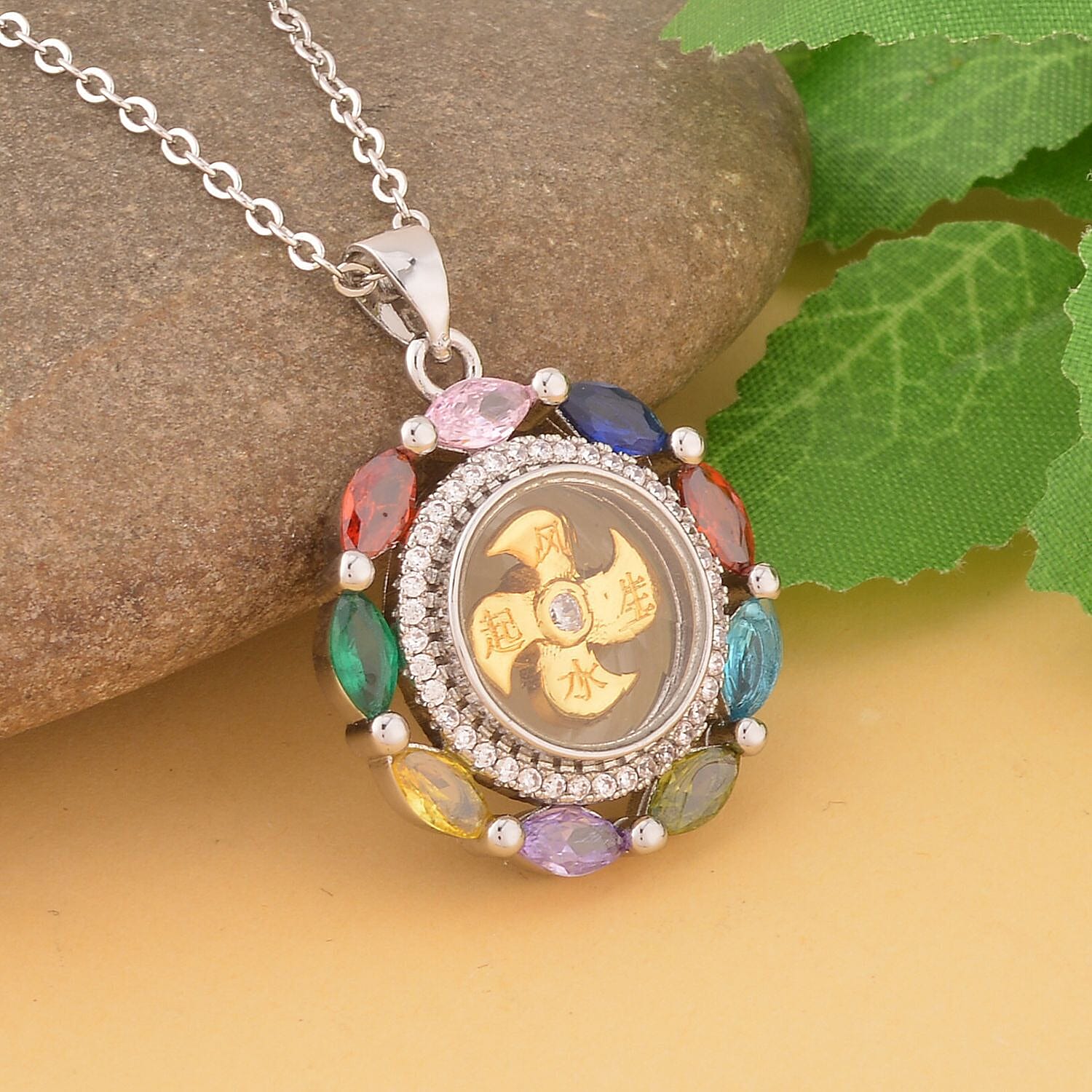 Simulated Multi Sapphire Pendant with Chain (Size 20 with 2 Inch )