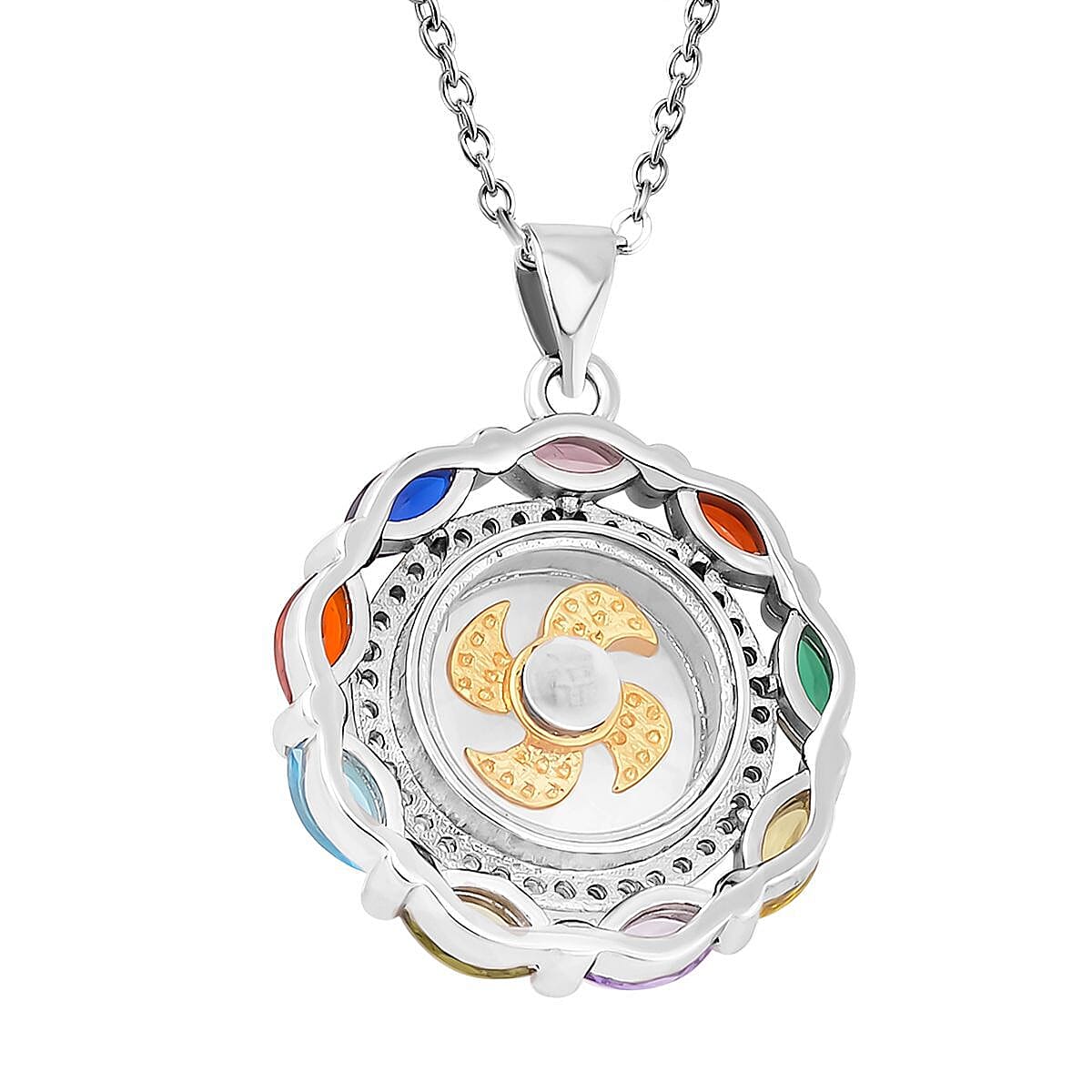 Simulated Multi Sapphire Pendant with Chain (Size 20 with 2 Inch )