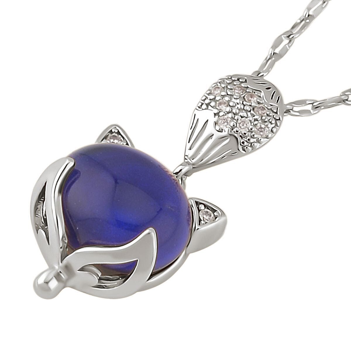 Simulated Diamond and Colour Change Stone Pendant with Chain (Size 20-2 Inch Ext) in Silver Tone 1.02 Ct