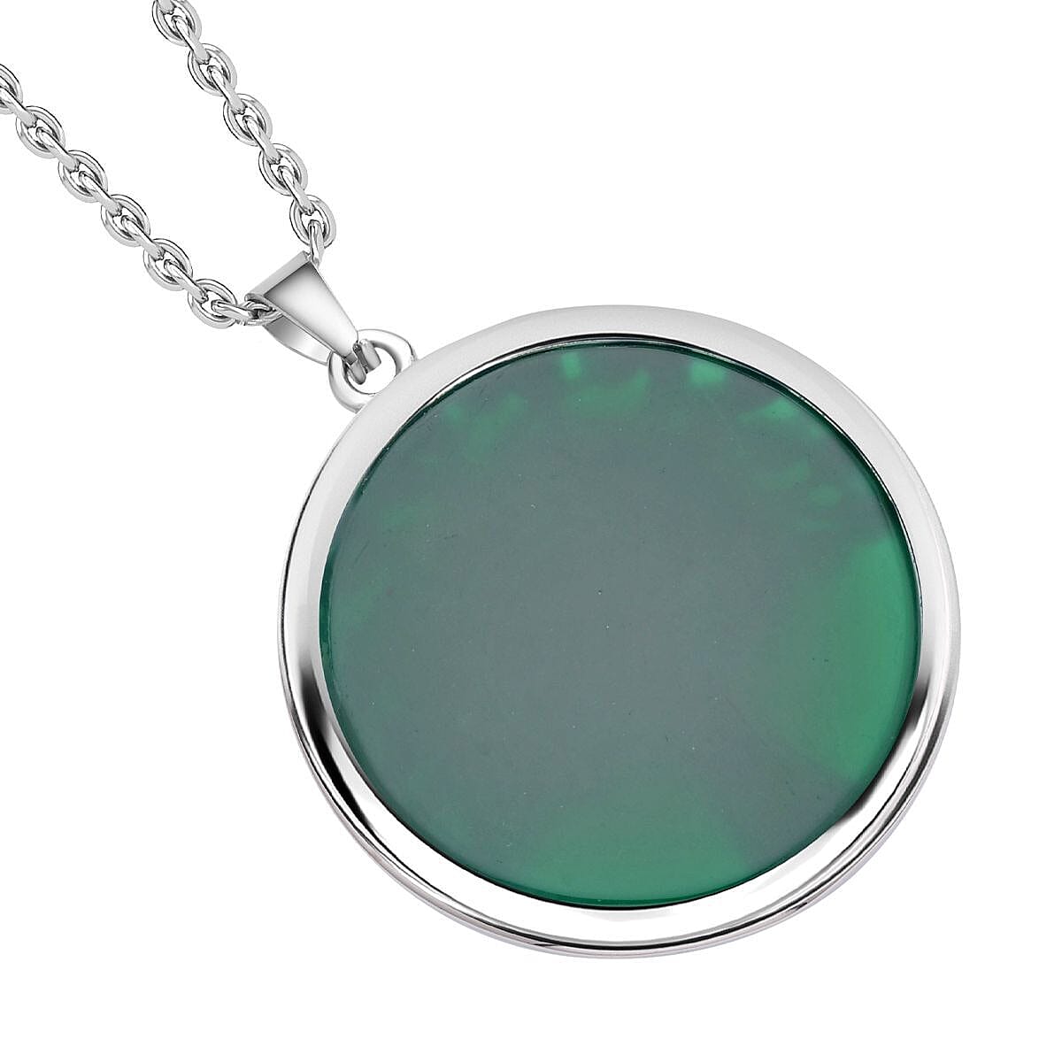 Green Onyx Tree of Life Pendant with Chain (Size 20) in Stainless Steel 40.00 Ct.