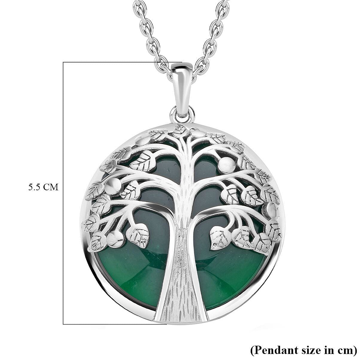 Green Onyx Tree of Life Pendant with Chain (Size 20) in Stainless Steel 40.00 Ct.