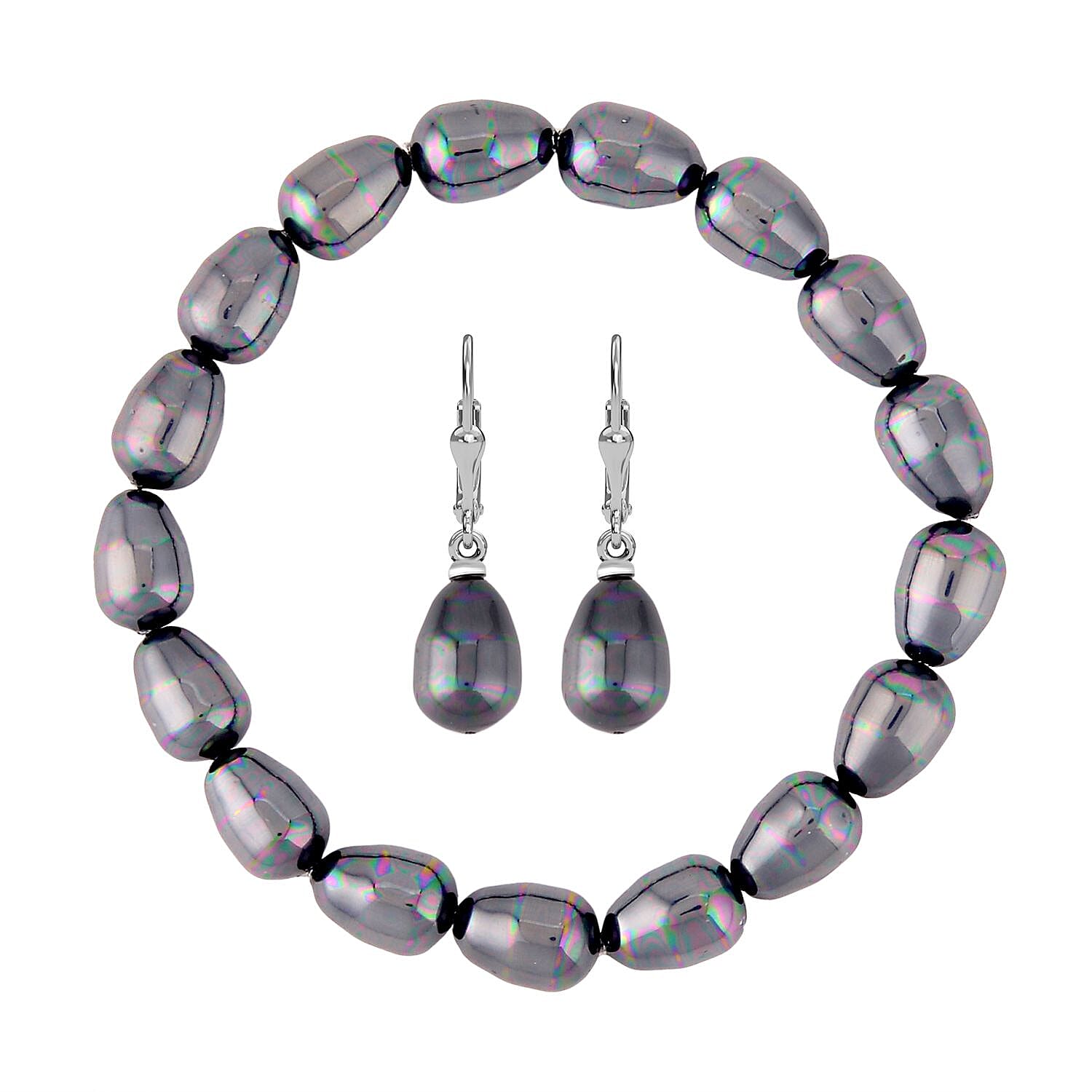 2 Piece Set - Tahiti Colour Shell Pearl Bracelet and Lever Back Earrings