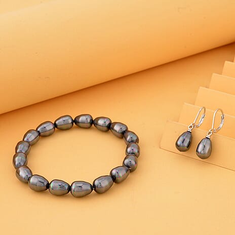 2 Piece Set - Tahiti Colour Shell Pearl Bracelet and Lever Back Earrings