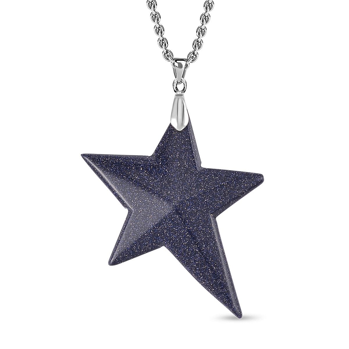 Blue Sandstone Star Pendant with Chain (Size - 20) in Silver Tone