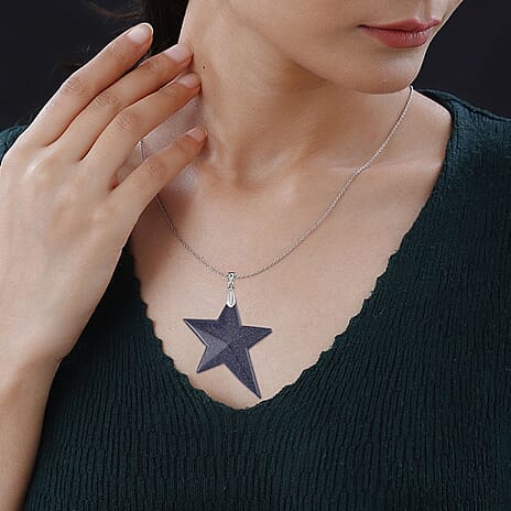 Blue Sandstone Star Pendant with Chain (Size - 20) in Silver Tone