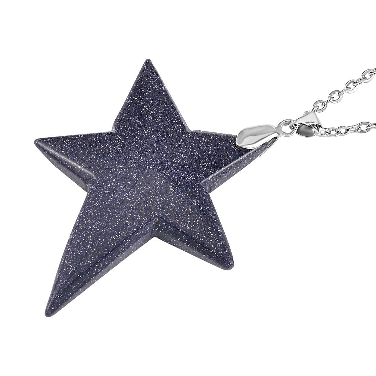 Blue Sandstone Star Pendant with Chain (Size - 20) in Silver Tone