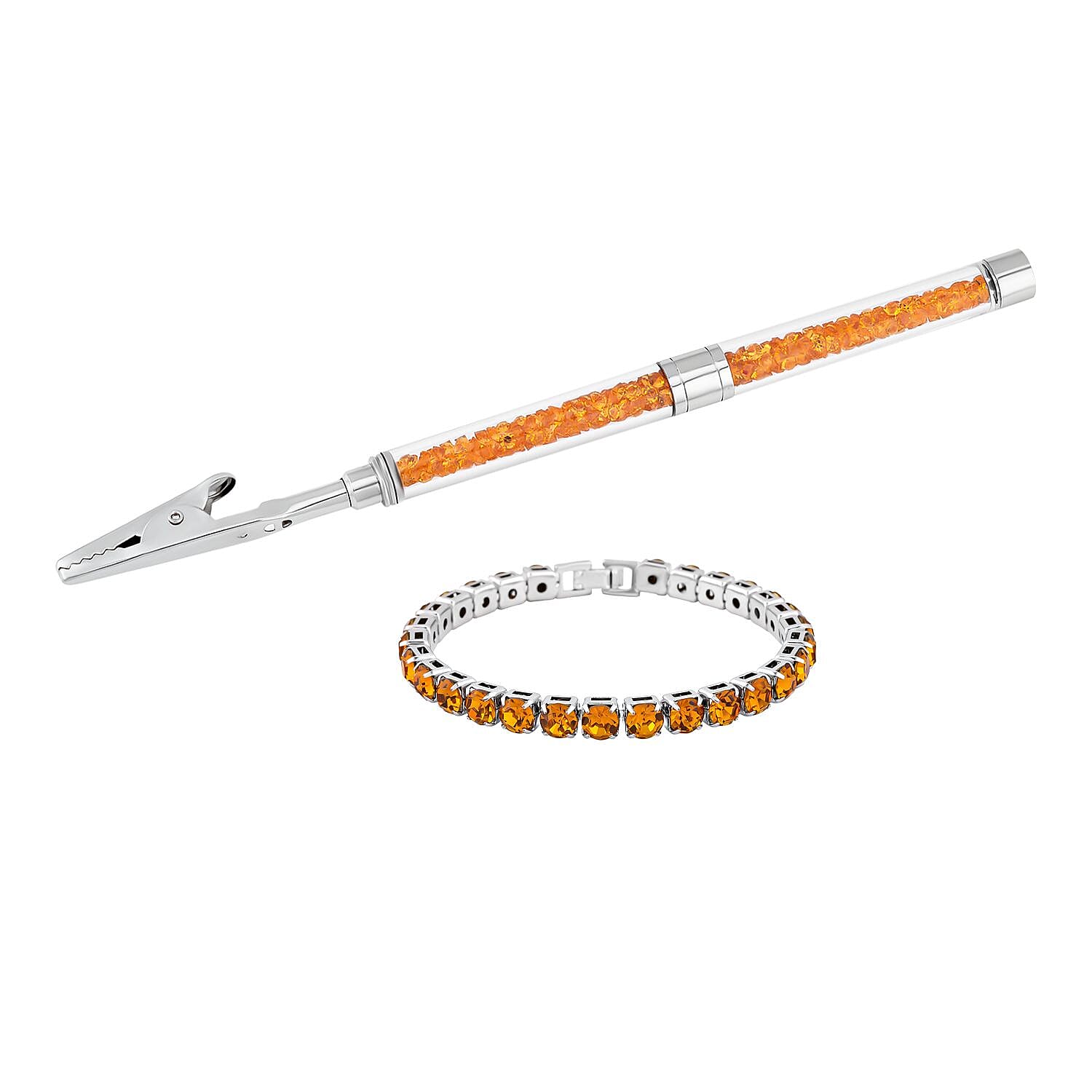 2 Piece Set - Champagne Austrian Crystal Bracelet (Size 7.5 with Bracelet Buddy)