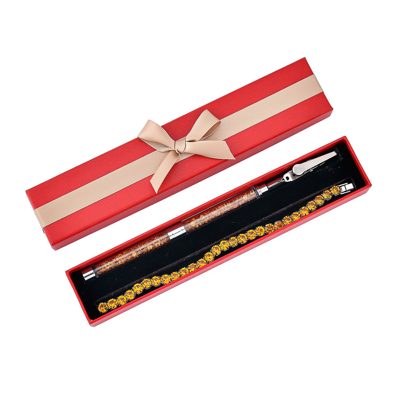 2 Piece Set - Champagne Austrian Crystal Bracelet (Size 7.5 with Bracelet Buddy)