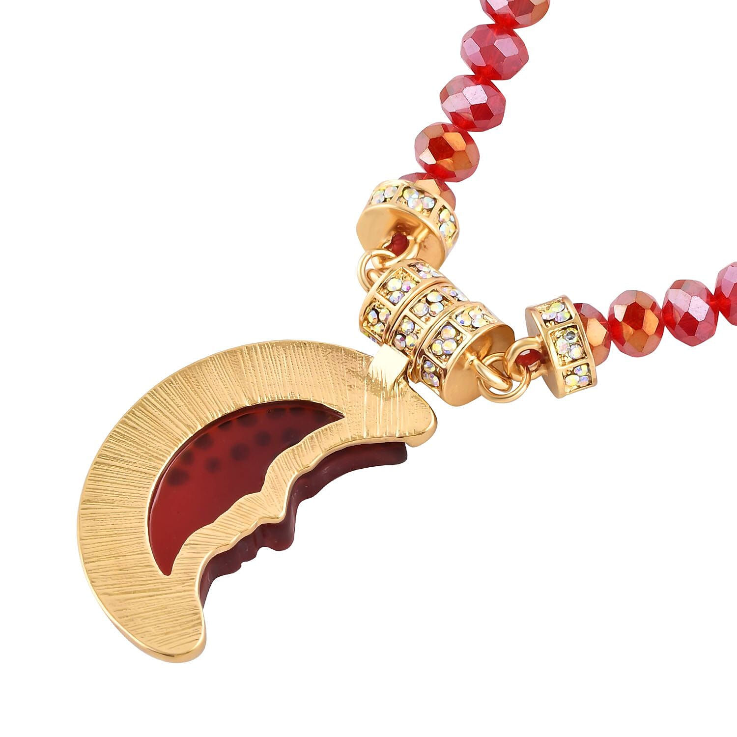 AB Crystal & Simulated Red AB Crystal Moon Necklace (Size 22) in Silver Tone