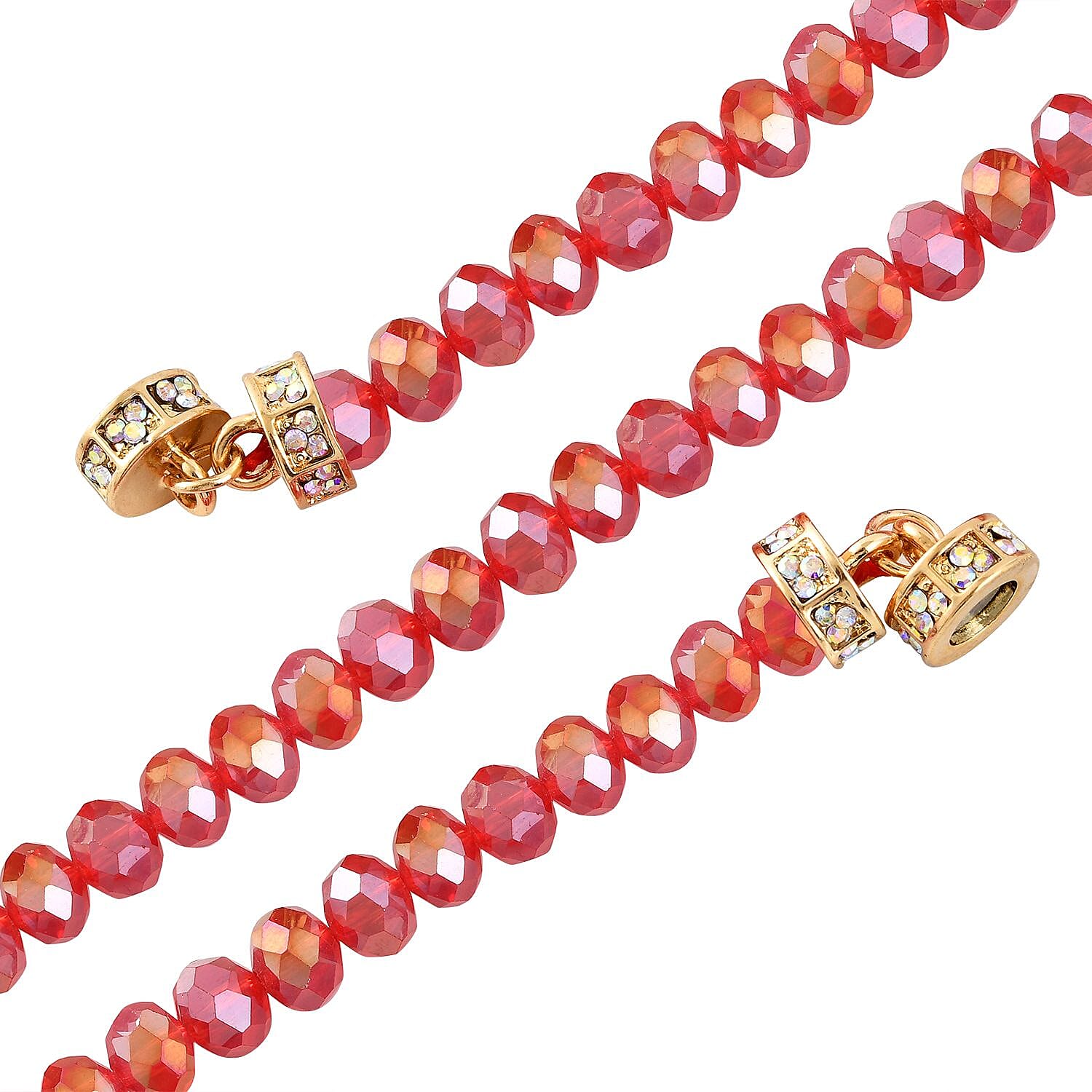 AB Crystal & Simulated Red AB Crystal Moon Necklace (Size 22) in Silver Tone