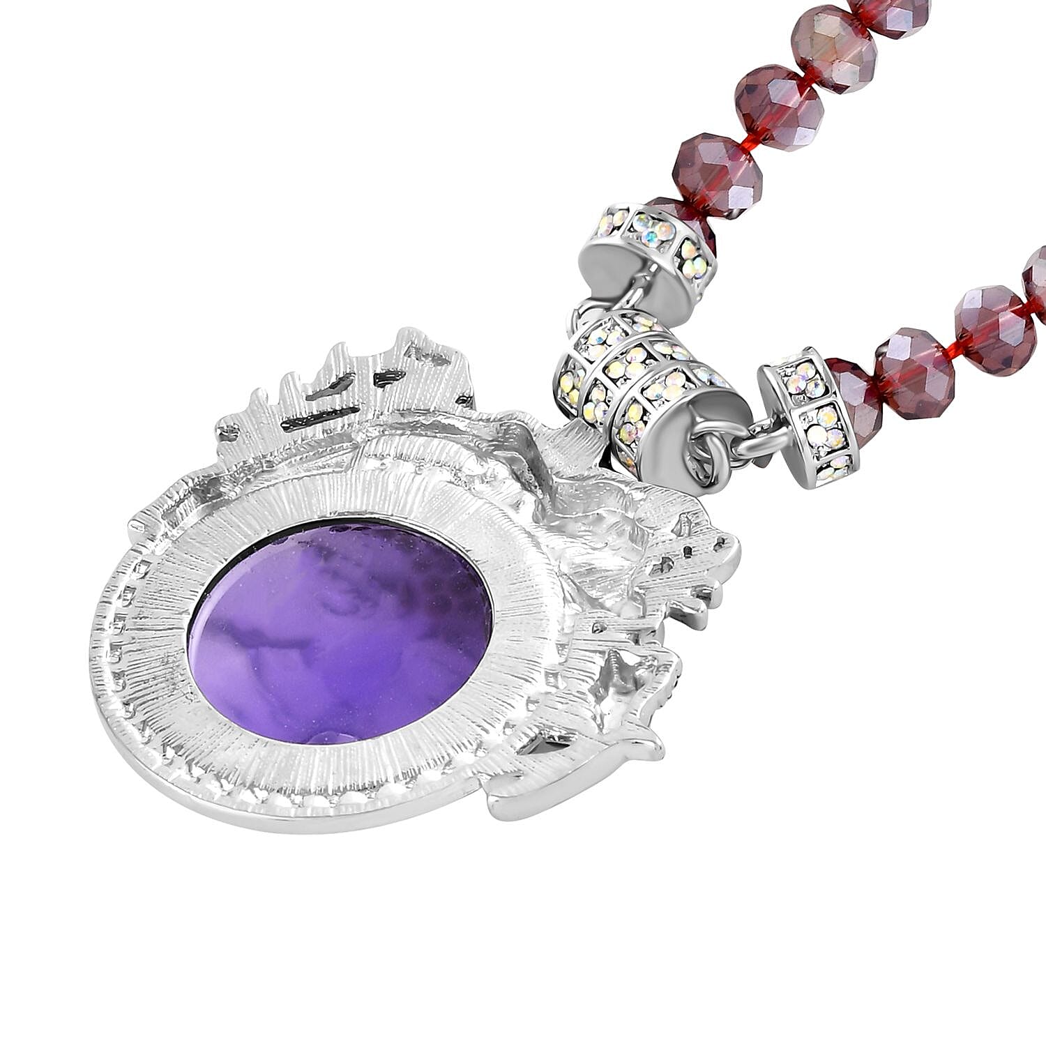 AB Crystal and Simulated Purple Topaz Moon Necklace (Size 22) in Silver Tone