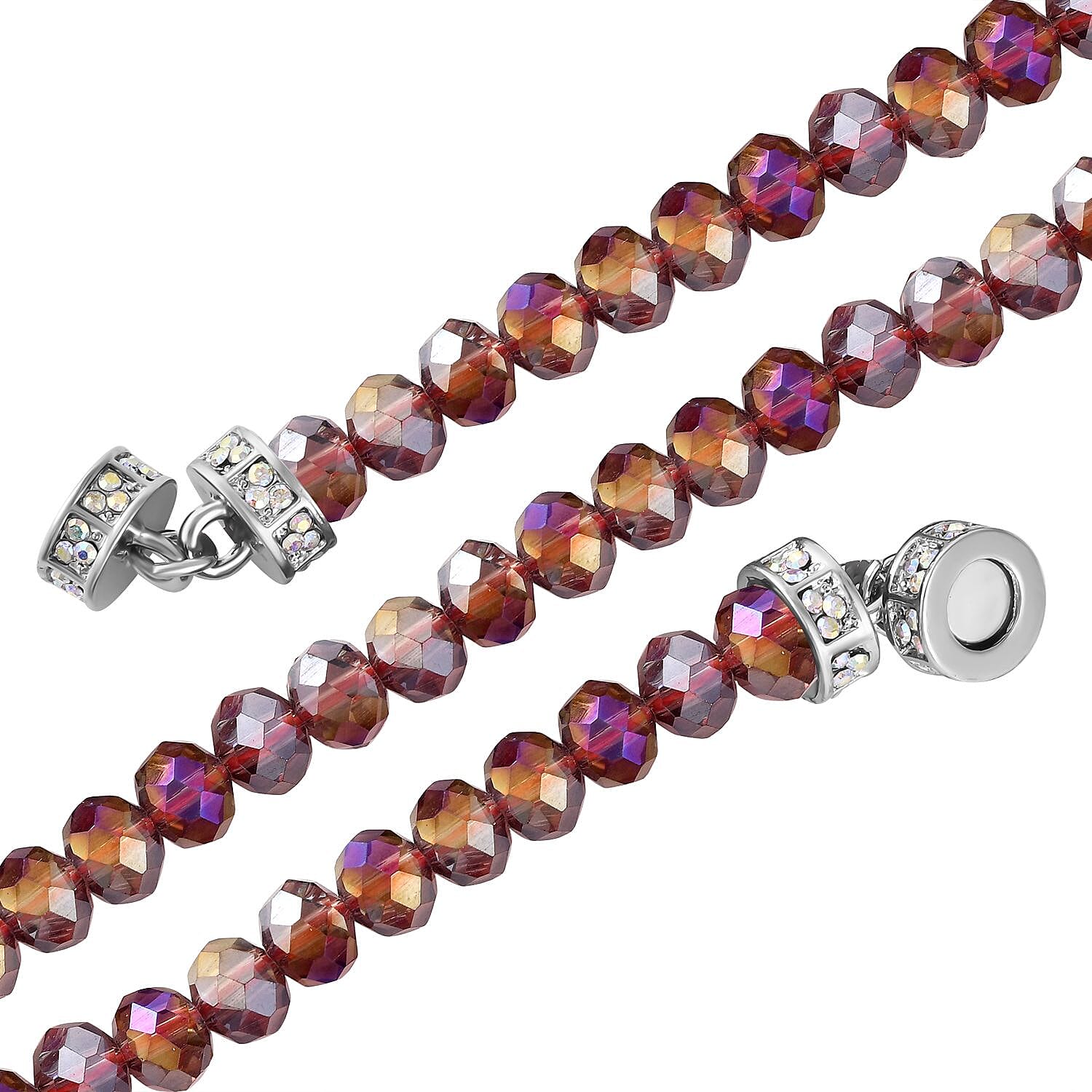 AB Crystal and Simulated Purple Topaz Moon Necklace (Size 22) in Silver Tone